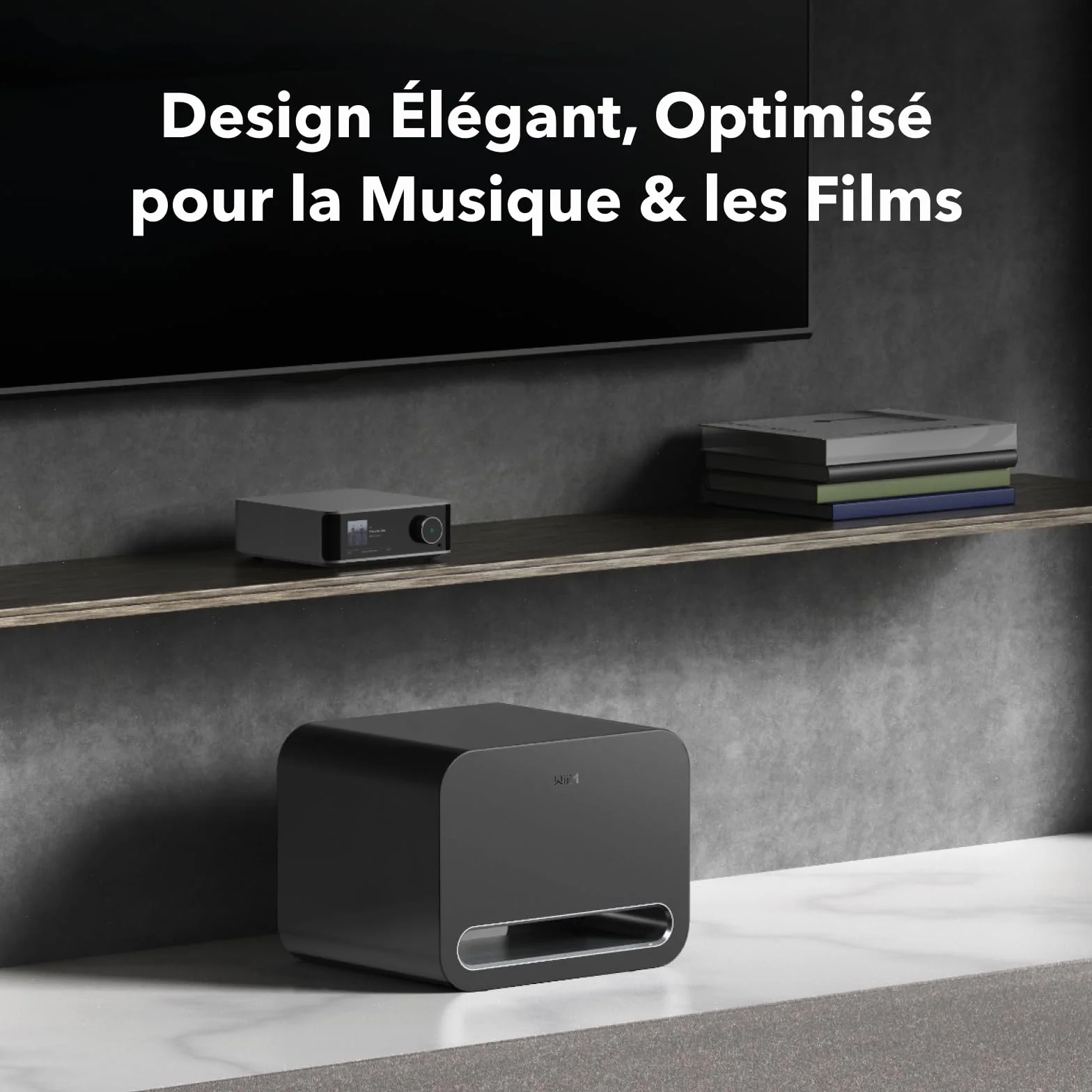 WiiM Sub Pro Caisson de Basses sans Fil Intelligent 8" 250 W AI RoomFit Wi-Fi 6 BT 5.3 Noir