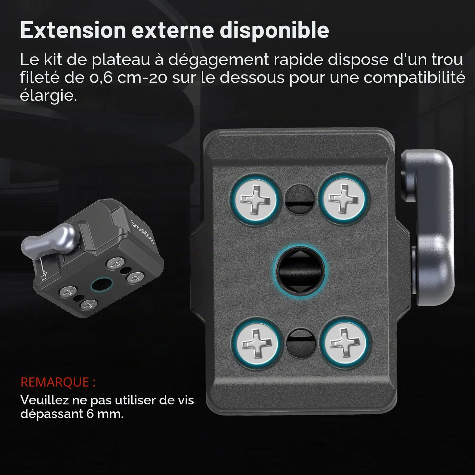 SMALLRIG Mini Plaque à Dégagement Rapide avec Vis 1/4", HawkLock Drop-in QR Plate Camera Mount pour Canon pour Sony pour Trépied, Monopode, Caméscope, Lumière LED, Caméra d'action, Moniteur - 3513C