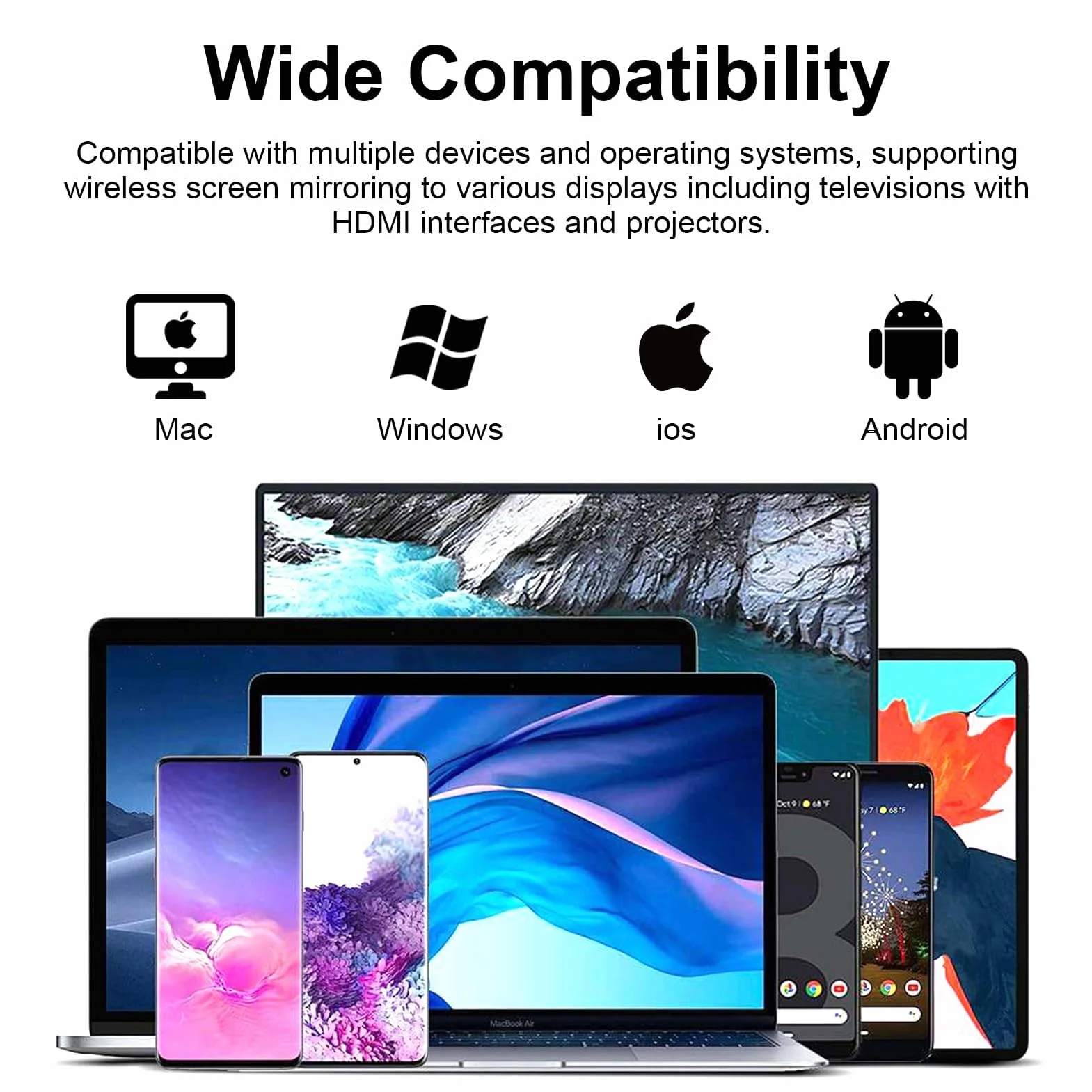 Dongle HDMI sans fil, 1080p, adaptateur d'affichage sans fil HDMI, clé Bluetooth pour ChromecasttMiracast/Airplay/iOS/Android/Mac/Windows/PC Moniteur TV Stick Screen Mirroring