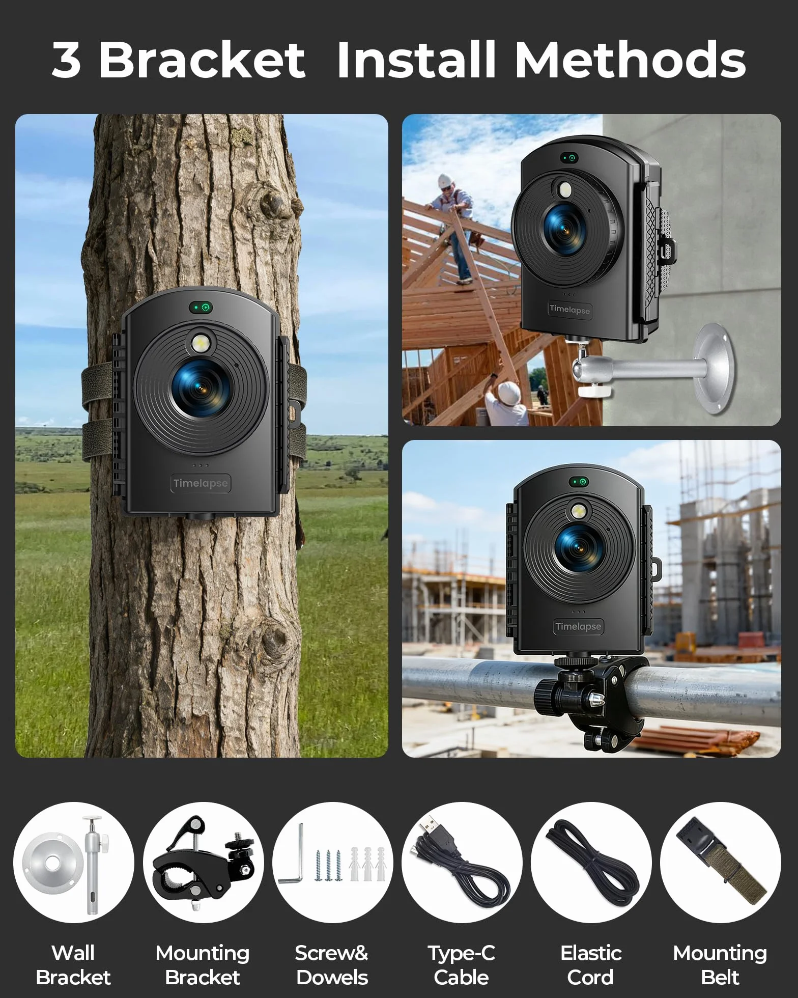 Caméra Time Lapse Extérieur 1080P AVI 64 Go Enregistrement 180 jours Infrarouge Construction Croissance des Plantes