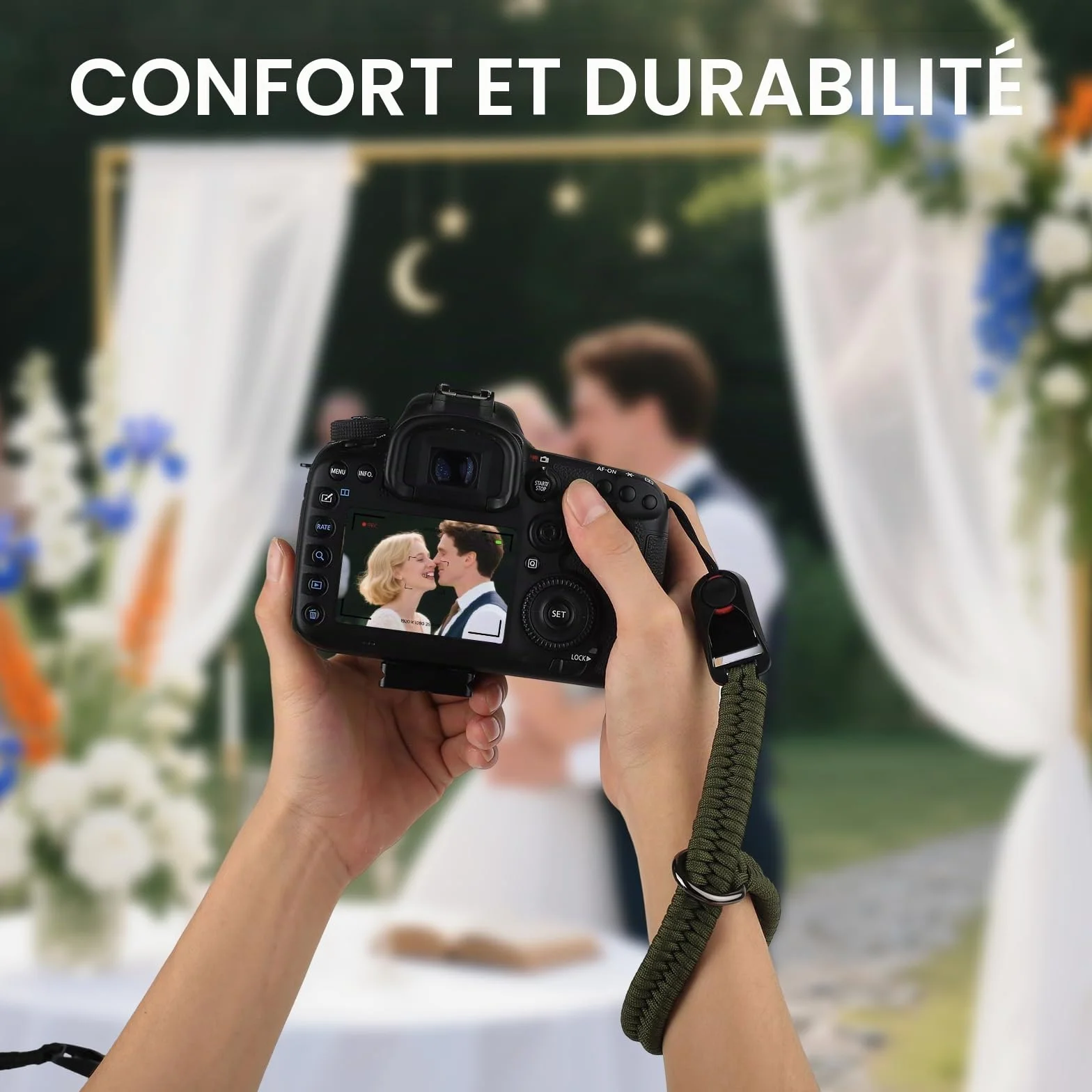Lot de 2 sangles de poignet pour appareil photo reflex numérique, sangles de sécurité réglables en corde paracorde