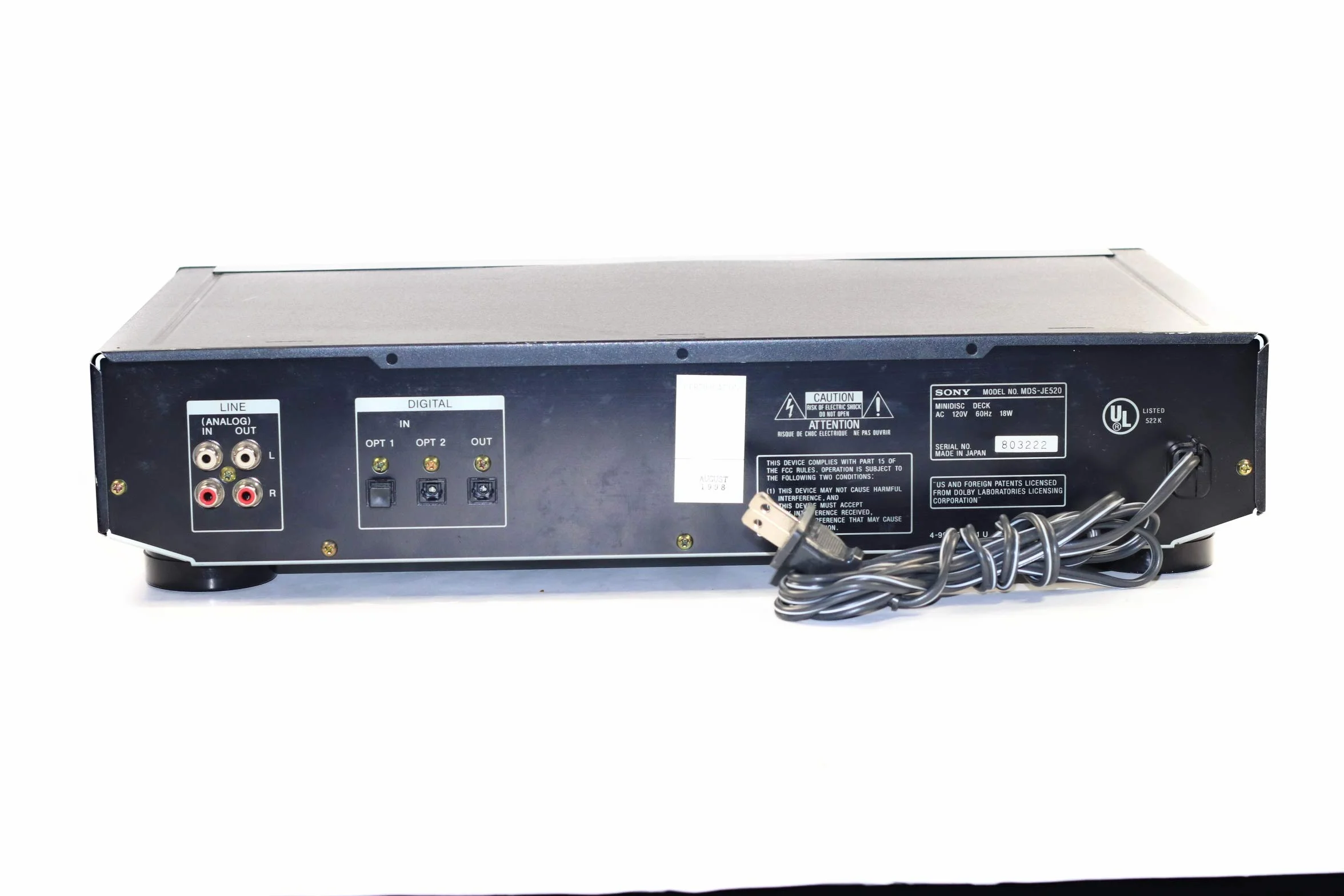 Minidisc Sony modèle MDS-JE520 Couleur Noire