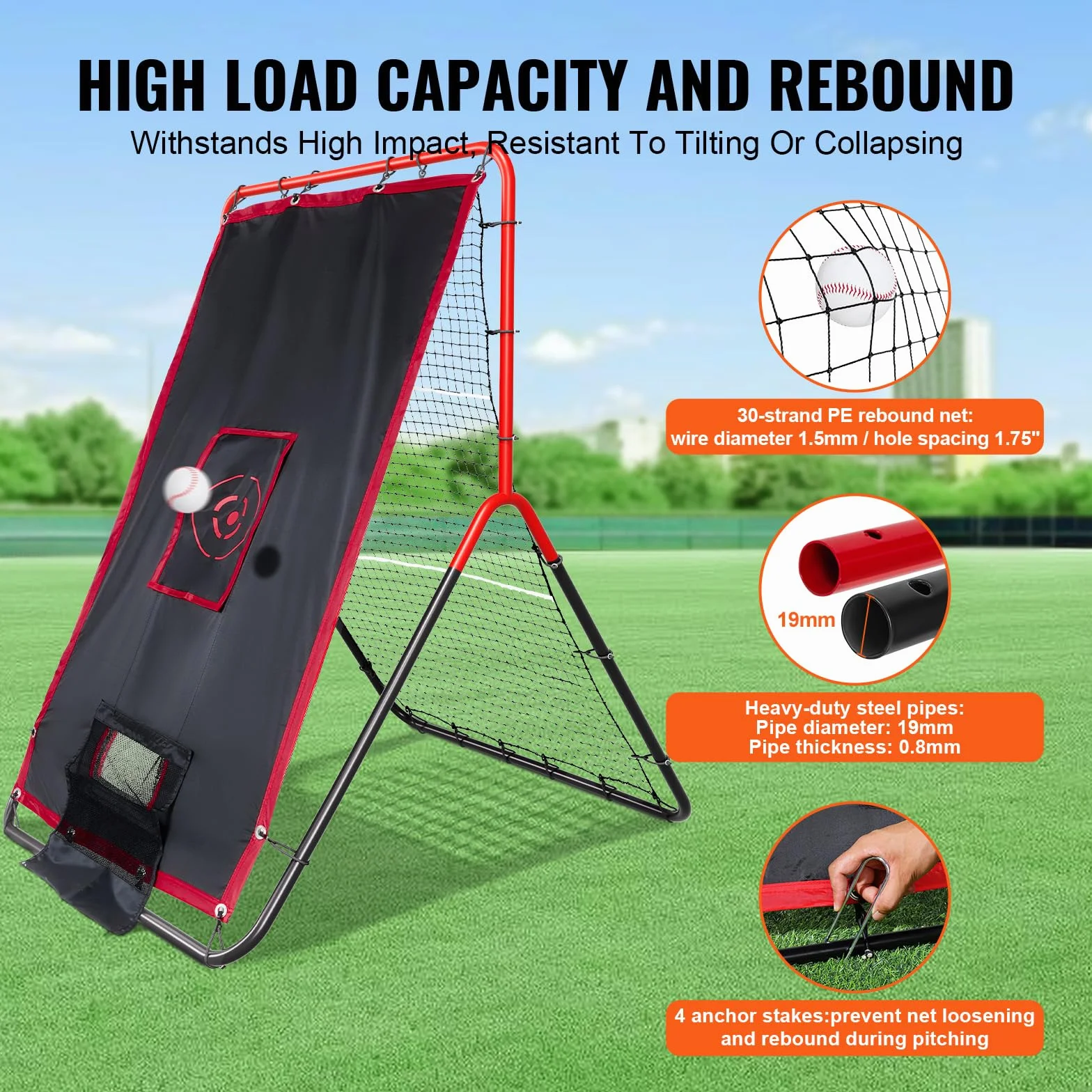 VEVOR Filet de rebond baseball softball 914 x 1372 mm 2 en 1 entraîneur lanceur pratique terrain lancer