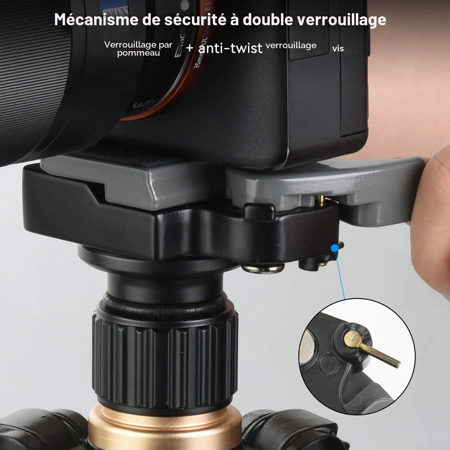 UTEBIT Plateau Rapide Tête de Trépied avec Adaptateur 1/4'' à 3/8'', Plateau de Dégagement Rapide Compatible avec Manfrotto 200PL-14 Plaque de Fixation Rapide pour Appareil Photo Gris