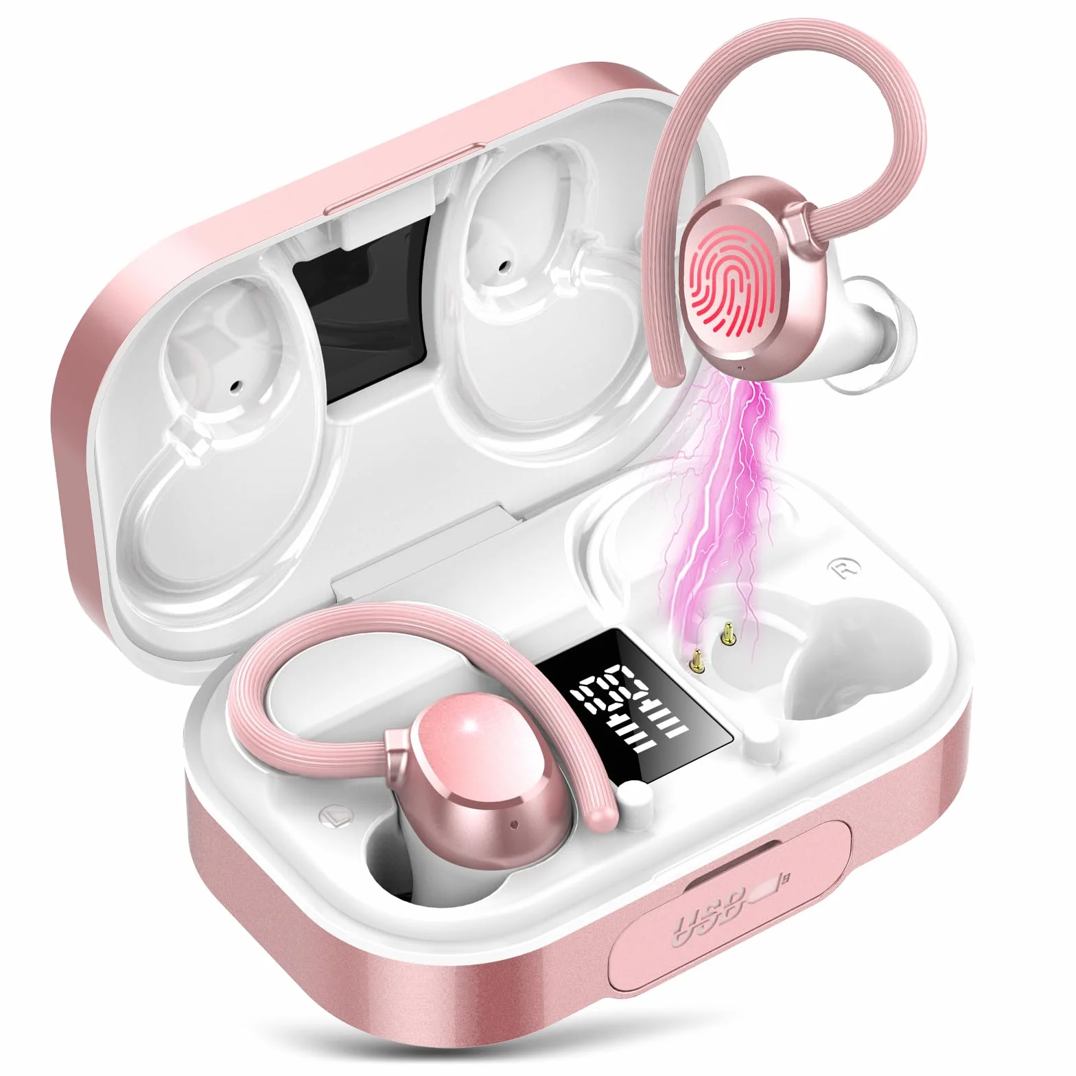 Ecouteurs Bluetooth sans Fil Sport, 120H Bluetooth 5.3 avec HiFi Stéréo, Écouteurs sans Fil Bruit 4 HD Mic CVC 8.0 Antibruit, Écran LED, Contrôle Tactile IP7 Étanche USB-C Casque Running iOS/Android