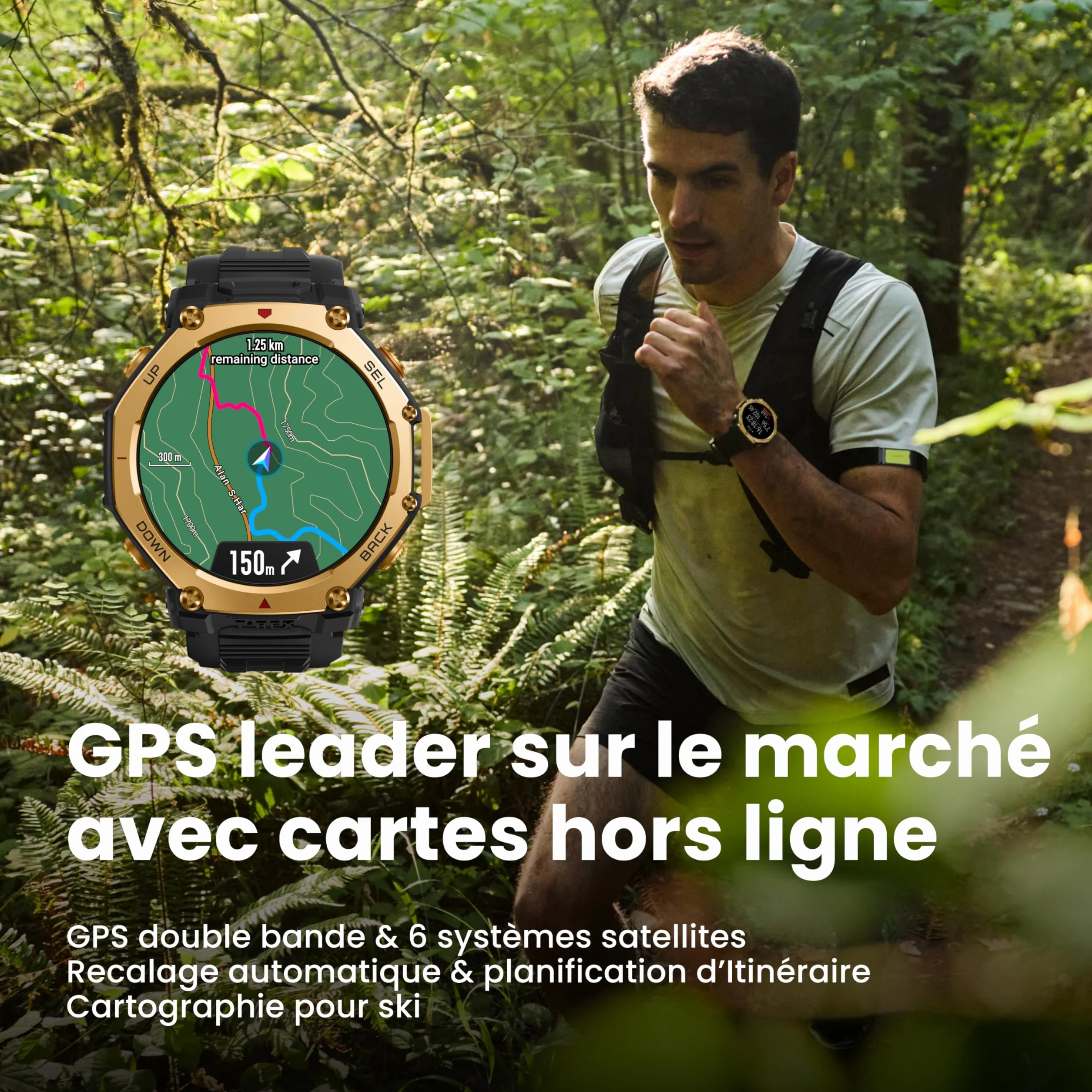 Amazfit T-Rex 3 Pro Montre Connectée Outdoor 48 mm, Écran AMOLED en Saphir, Lunette en Titane, GPS Double Bande, Cartes Hors Ligne, Lampe Intégrée, Autonomie 25 Jours, Smartwatch pour Android iPhone