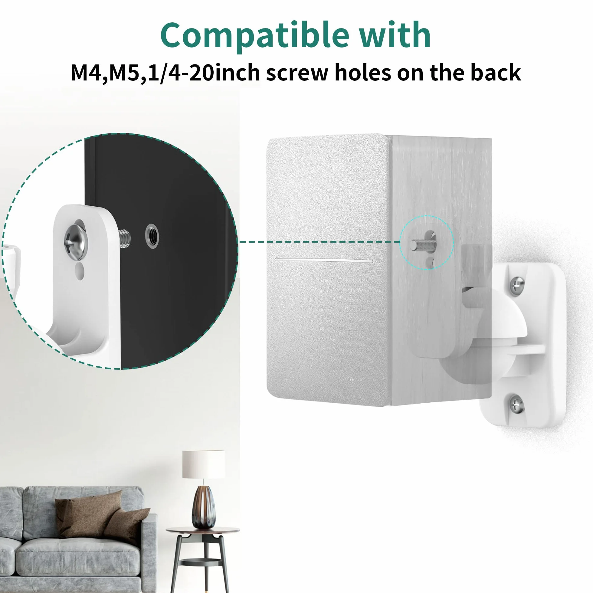 HomeMount Lot de 2 supports muraux pour haut-parleur – Kit de supports muraux pour haut-parleur surround et bibliothèque, peut supporter jusqu'à 3,6 kg, blanc