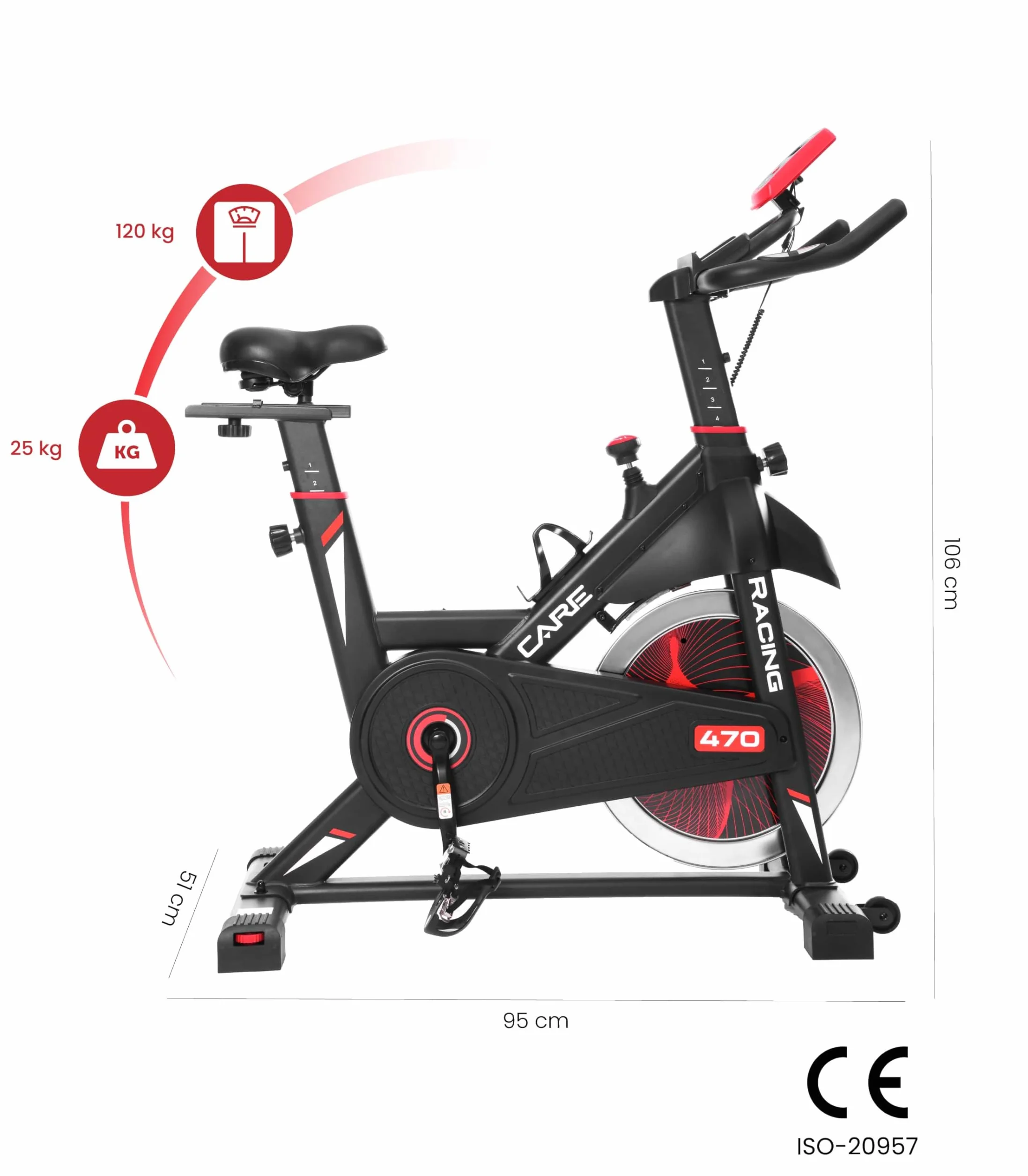 CARE FITNESS Vélo de Biking Racing 470-475 Pédales Crantées et Sanglées Selle Guidon Triathlon Réglables
