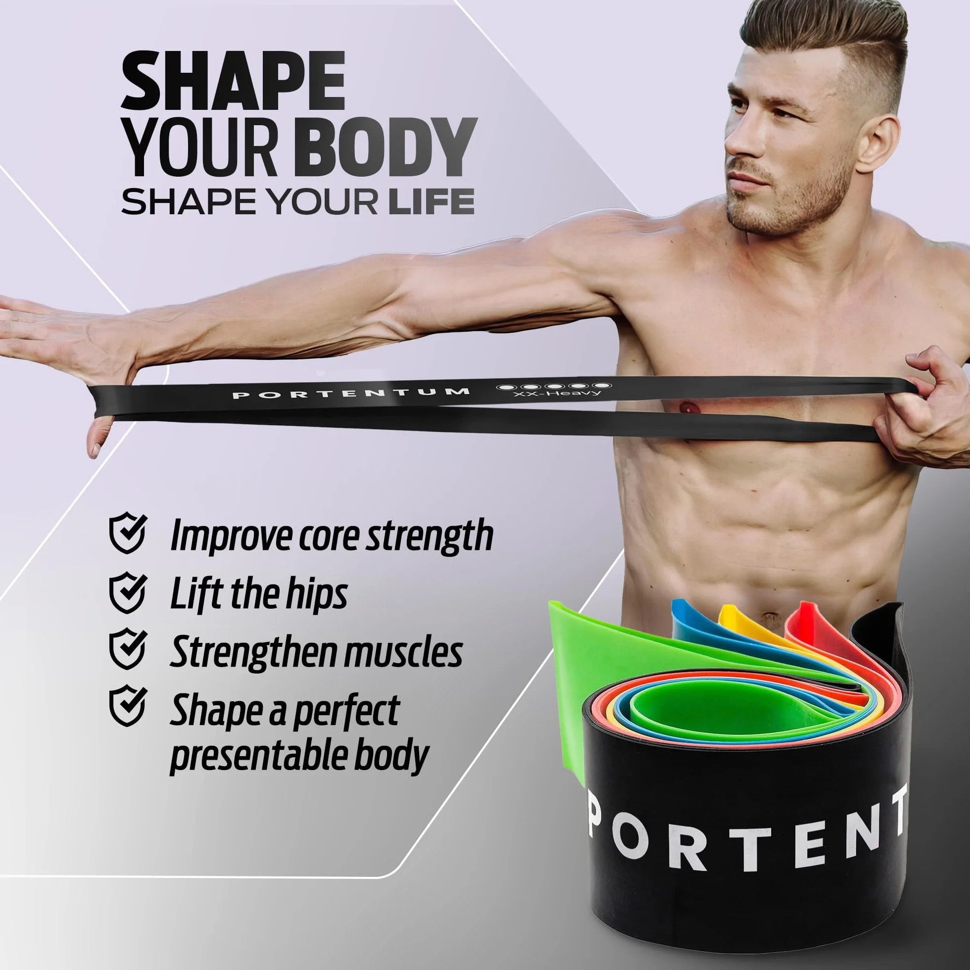 PORTENTUM Set de 5 Bandes Élastiques Musculation Latex avec Sac de Rangement