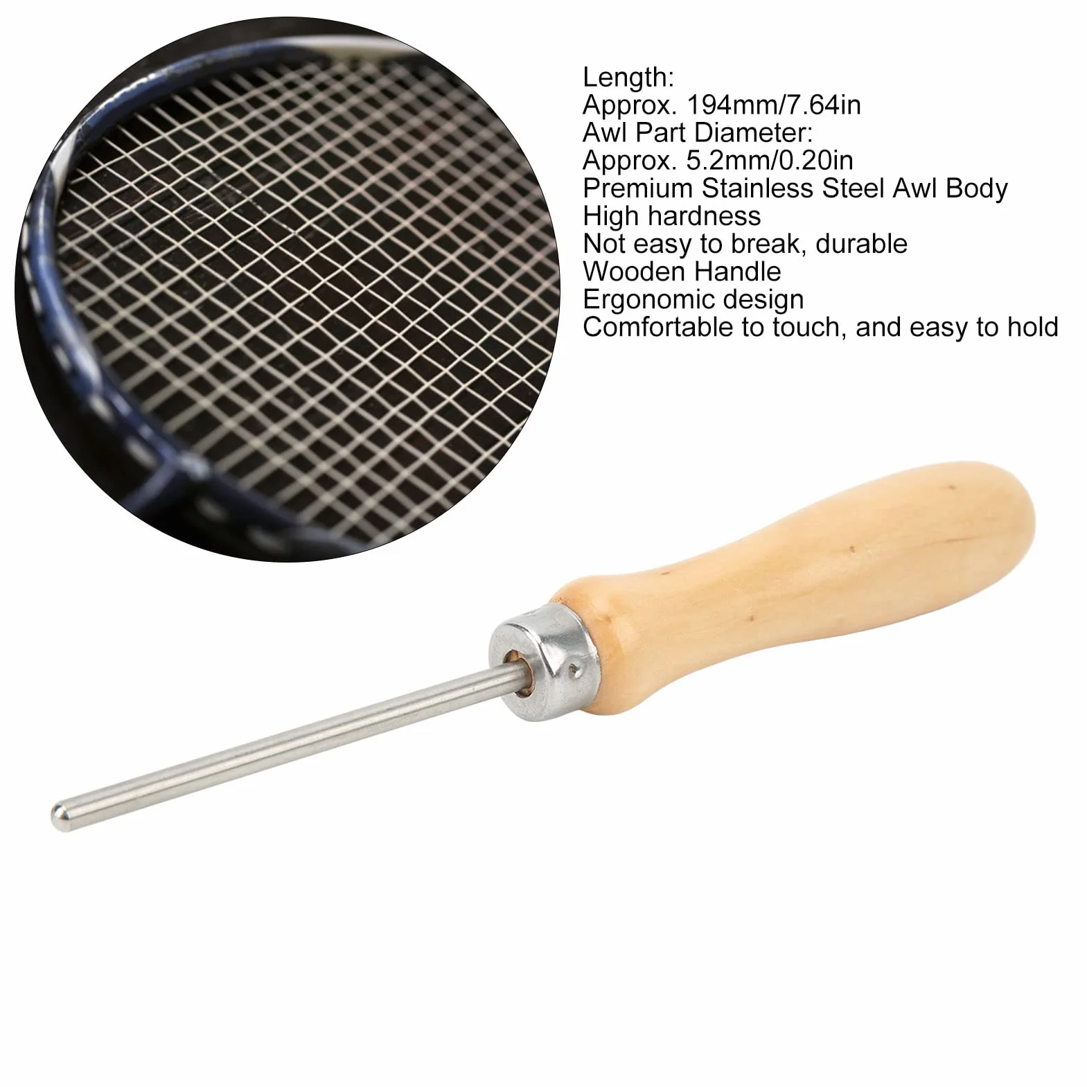 HERCHR Alêne de Cordage de Raquette 194mm 7,64 Pouces pour Tennis Badminton