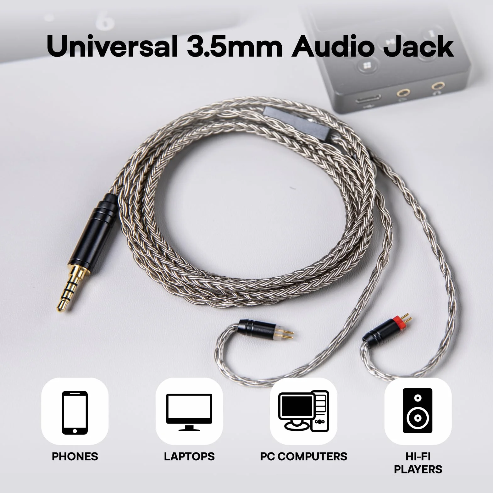 Linsoul Tripowin Zonie Câble de Mise à Niveau des IEMs HiFi, avec Omni Mic, Câble d’écouteur SPC plaqué Argent à 16 âmes, Type C/3,5mm Fil Anti-enchevêtreme de 1,25m (3,5 mm, 2 Broches 0,78 mm)