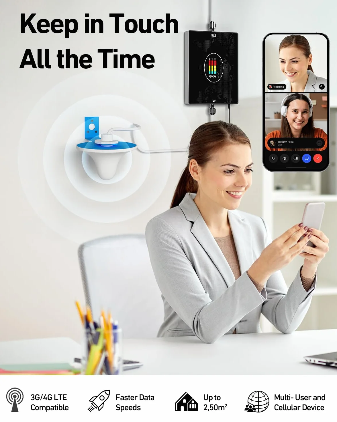 Amplificateur Reseau Mobile 5G 4G LTE GSM sur la Bande 20 8 3 1 7 pour Bouygues, Free, Orange, SFR Tous Opérateurs, Amplificateur de Signal Cellulaire ALC avec Antenne Omnidirectionnelle