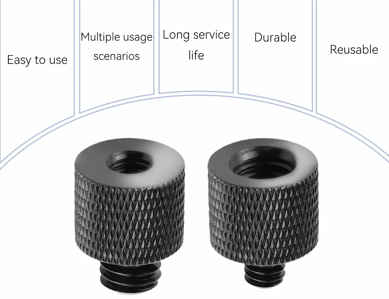 Adaptateur de Filetage 2 Pièces, Adaptateur de Pied de Microphone en Alliage d'Aluminium 3/8 vers 1/4 Pouce, Vis de Trépied 1/4 vers 3/8 Pouce, pour Pieds d'Éclairage d'Appareil Photo (Noir)
