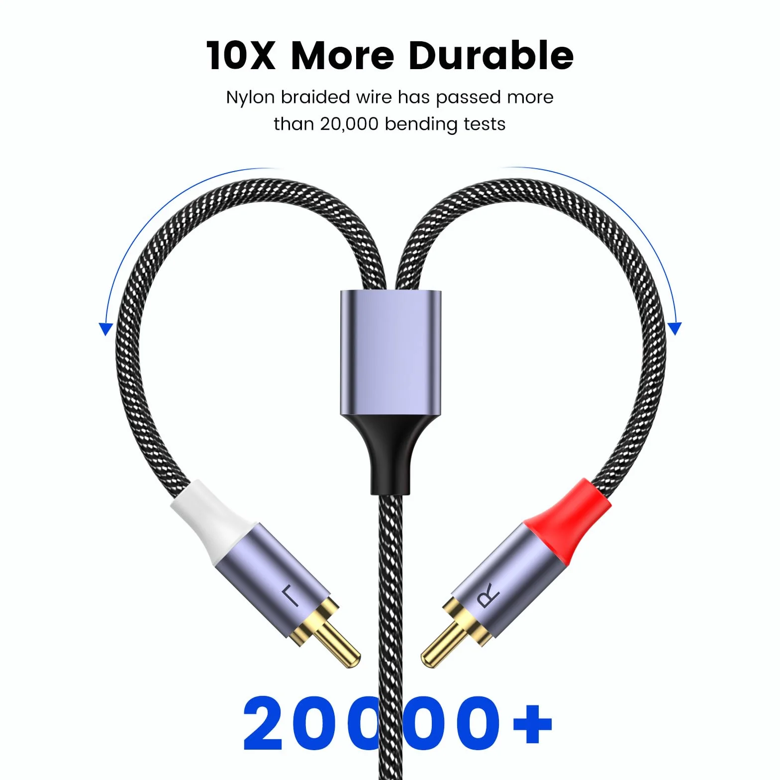 MOSWAG Câble Stéréo RCA Mâle vers Mâle 1m, Plaqué Or 24 Carats Nylon Tressé pour Audio Home Cinéma HDTV
