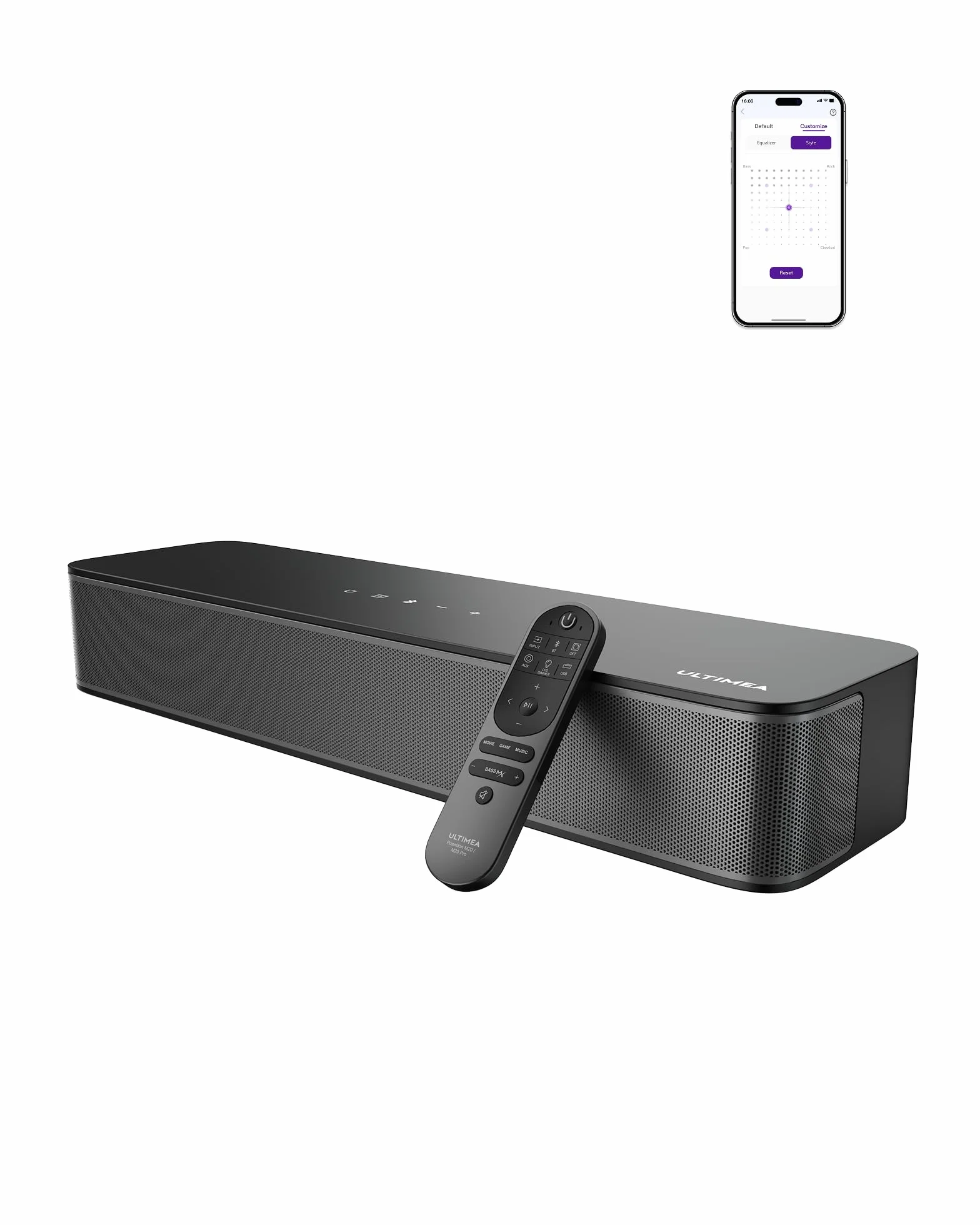 ULTIMEA Poseidon M20 Pro Barre de Son TV 2.1ch, 132W, Caisson de Basses Intégré, BT 5.4, 16 Pouces