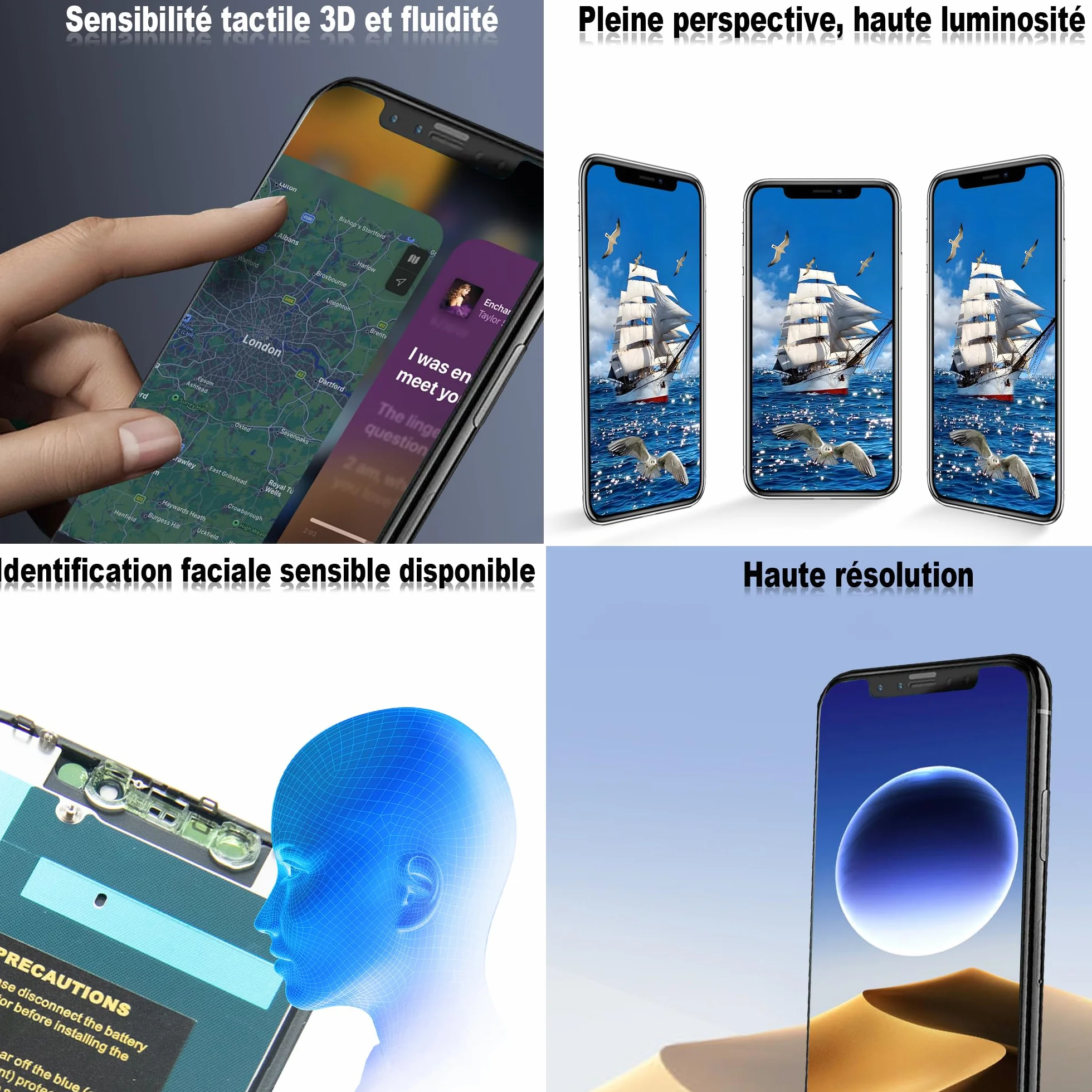 Cadre de Rechange pour iPhone 11 Pro Max avec écran LCD et numériseur d'écran Tactile 3D avec kit d'outils de réparation avec adhésif étanche en Verre trempé