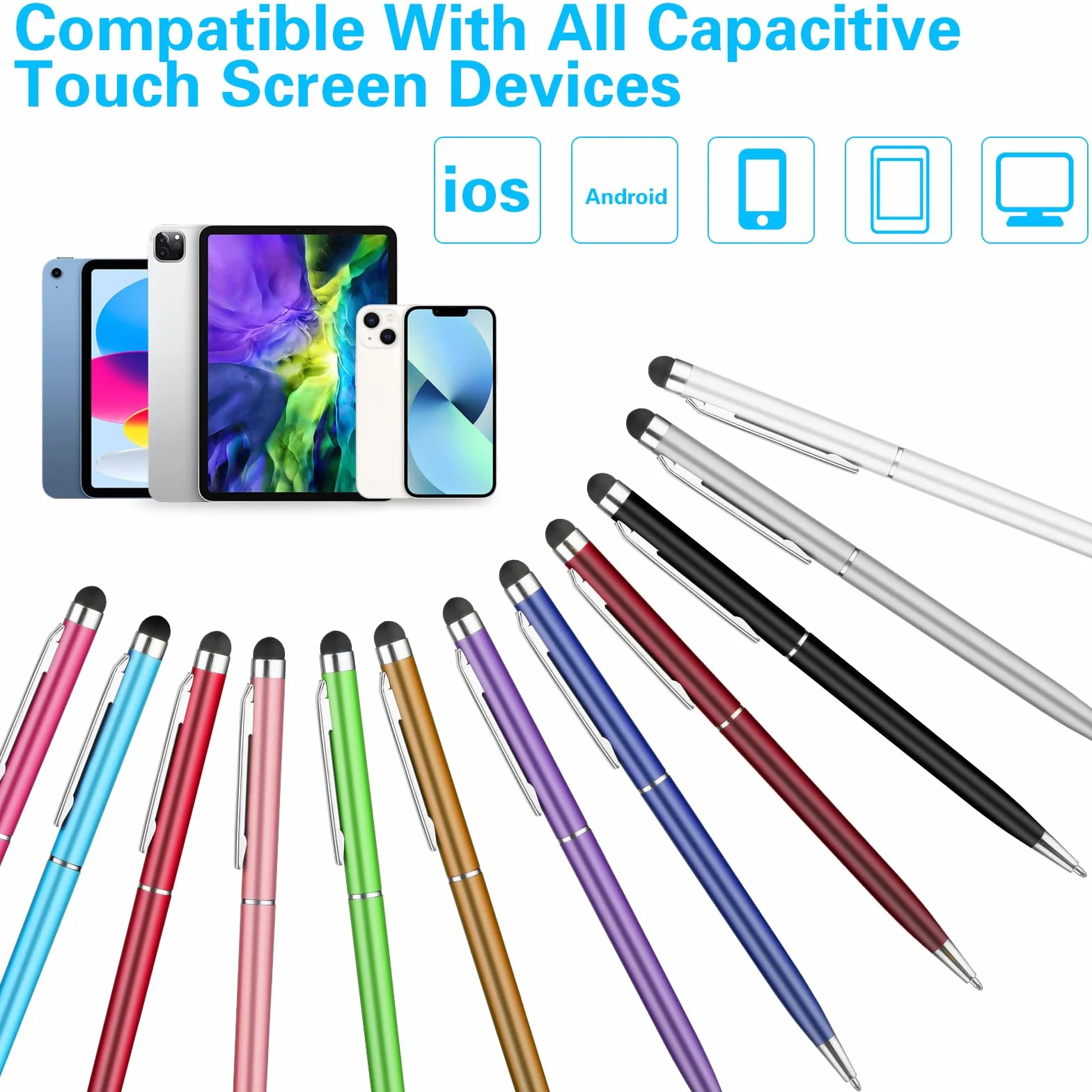 Giantree Lot de 12 stylets 2 en 1 haute sensibilité pointe silicone pour téléphone et tablette