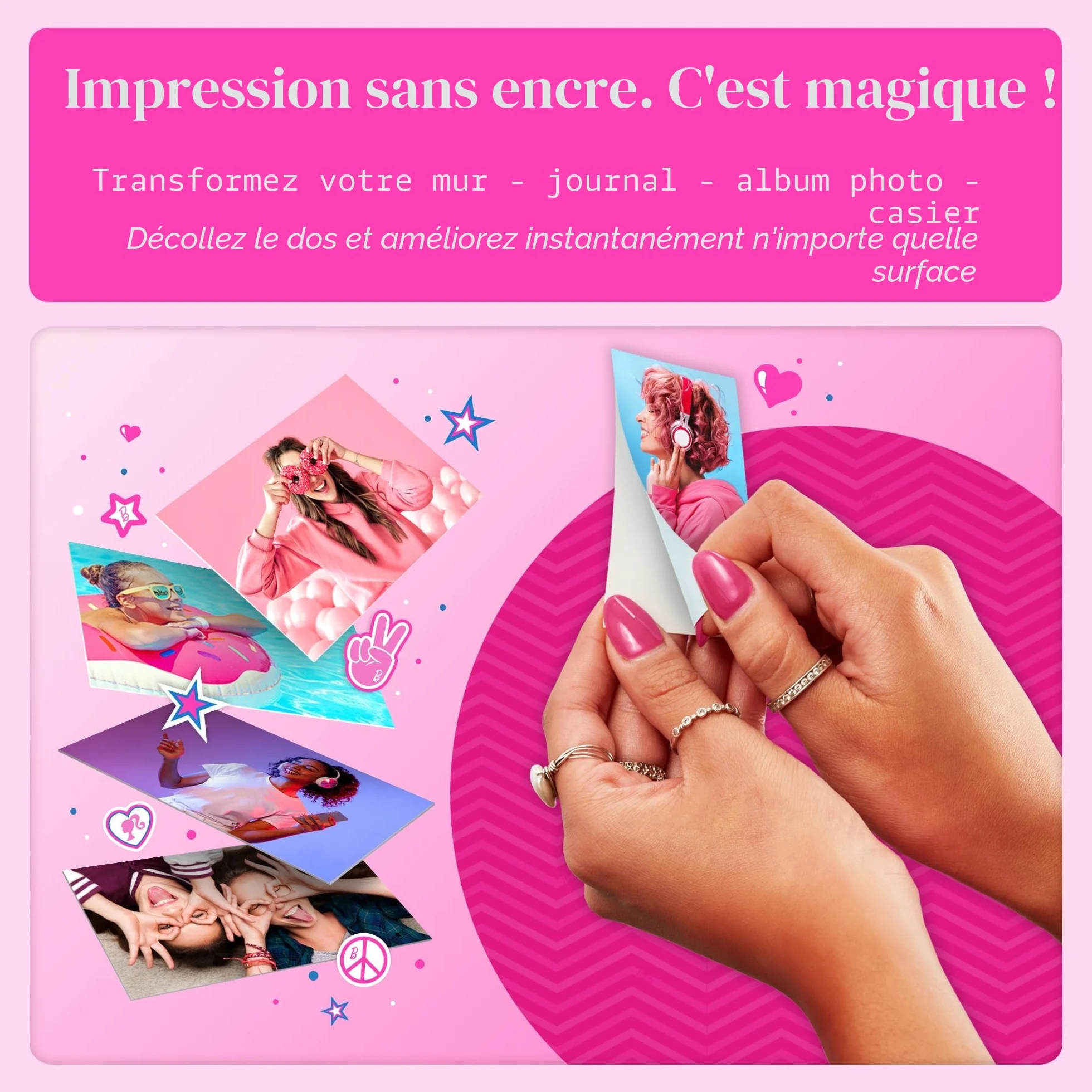 Kodak x Barbie Printomatic Appareil Photo numérique instantané Couleur Appareil Portable Barbie 5 MP, Zink 2x3 (5,1 x 7,5 cm) Papier Photo à Dos adhésif, Style Signature