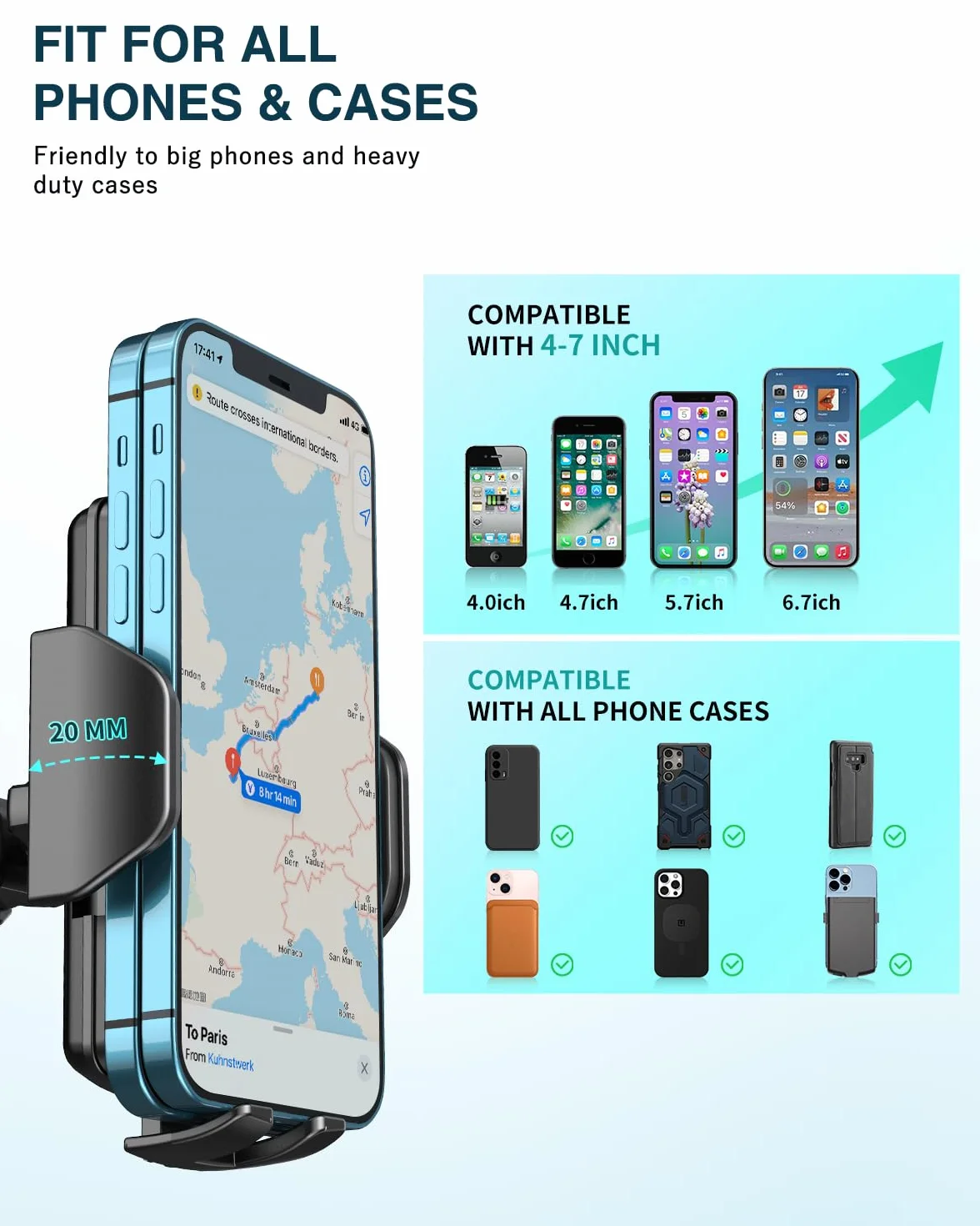 Hoppac Support Telephone Voiture, Porte Téléphone Voiture Tableau de Bord et Voiture Pare-Brise, 360 Degrés Rotation, Un Bouton de Libération, pour 4-7 in Smartphone