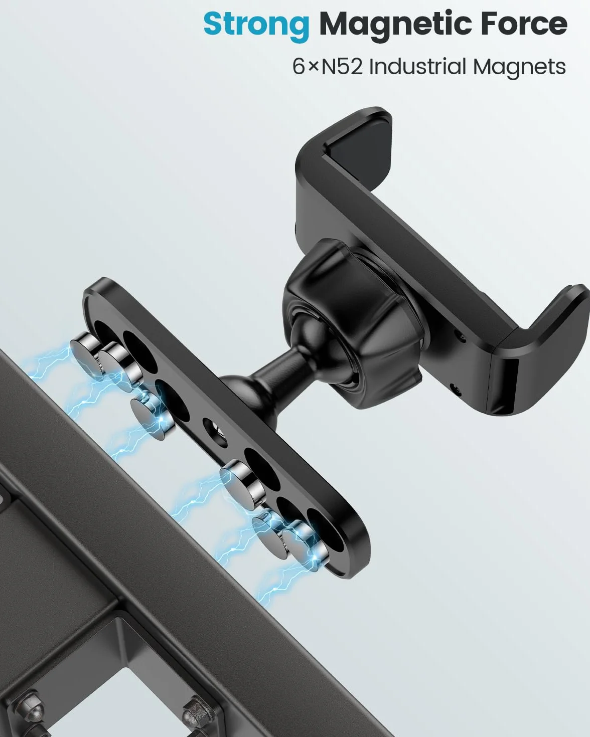Support magnétique téléphone portable réglable 360° pour salle de sport, compatible smartphones 4,7-6,5", noir
