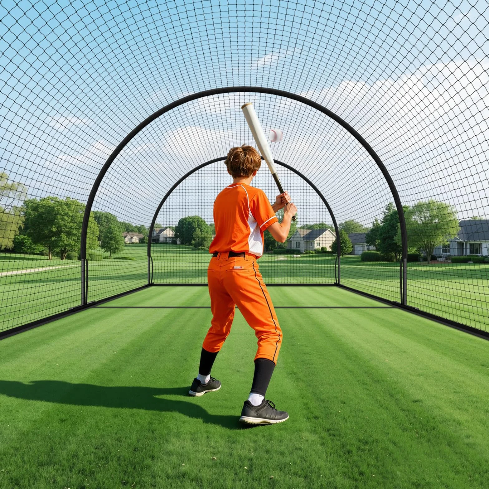 VEVOR Cage de Frappeur 6,06x3,66x2,5 m Tunnel de Frappe Baseball Softball Portable Filet Entraînement Lancement PEHD Noué 30 Plis