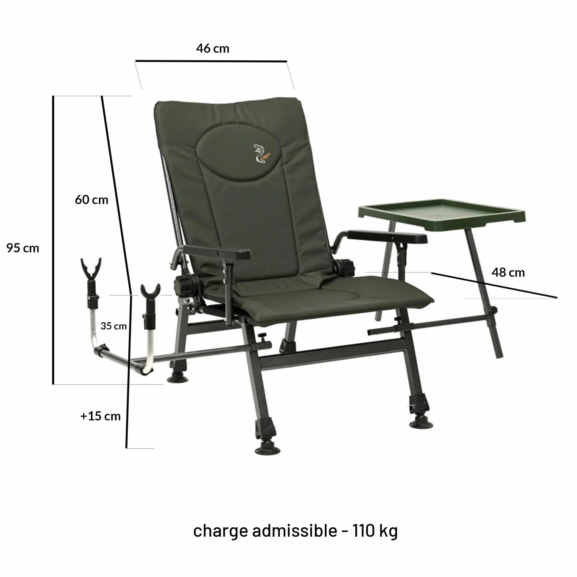 Chaise de pêche Deluxe Carp F5R ST/P avec support canne et hauteur supplémentaire
