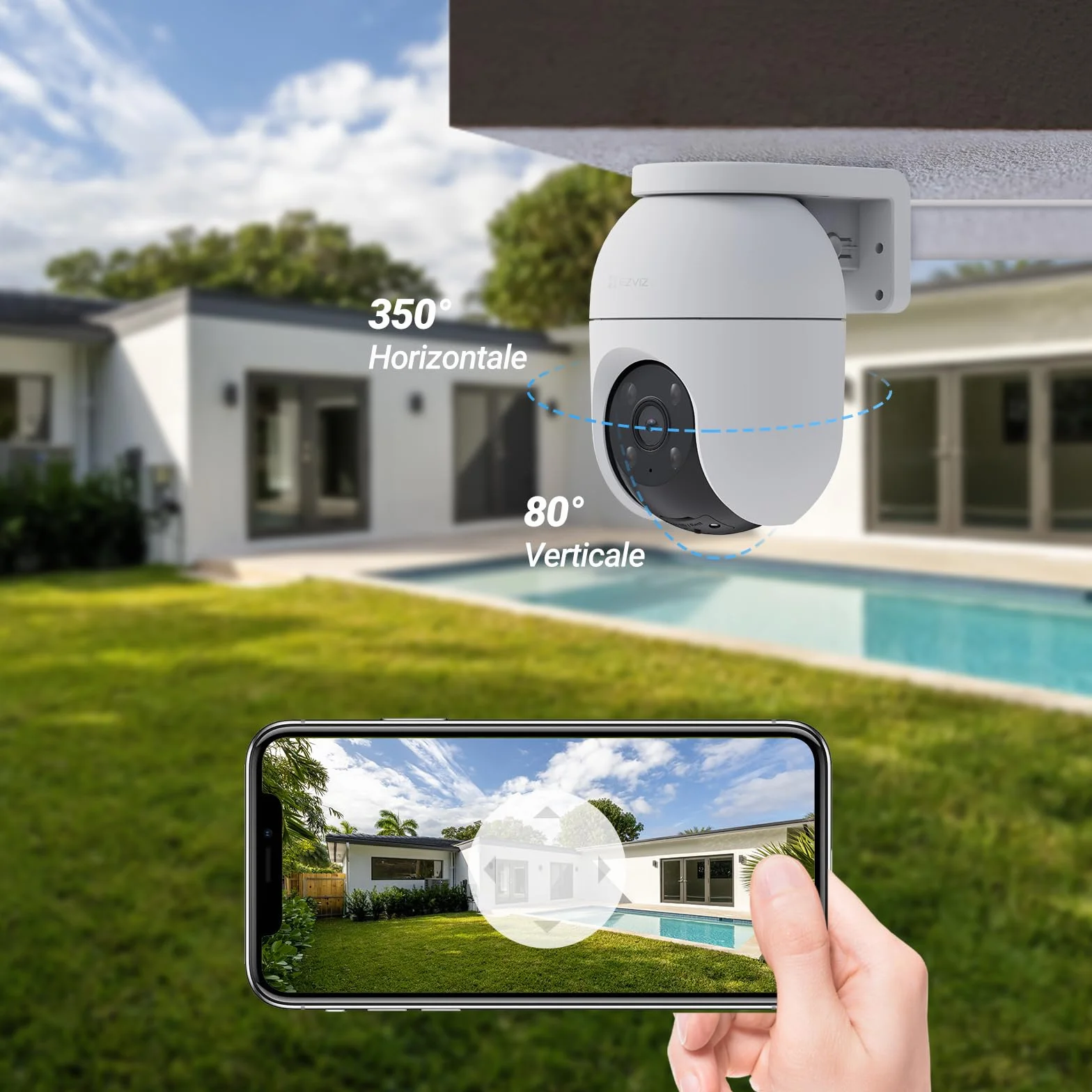 EZVIZ C8c 2MP Camera Surveillance WiFi Extérieure à 360° avec Suivi Auto-Zoom, Détection de Forme Humaine, Vision Nocturne en Couleur, Audio Bidirectionnel, IP65 Etanche, Défense Active