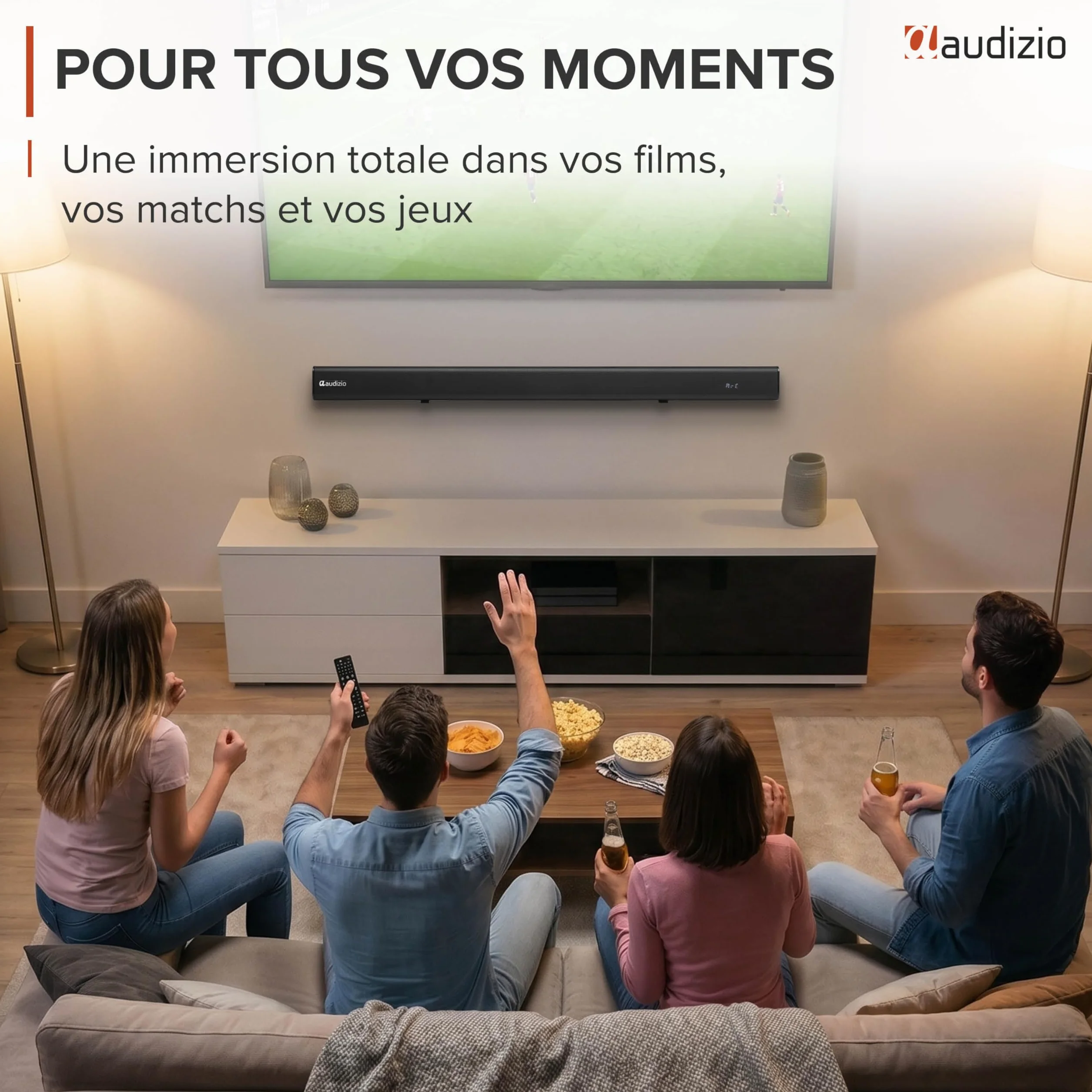 Audizio SB95 Soundbar TV Bluetooth 5.3 HDMI Arc 120W 88 cm Optique Coaxial USB AUX 2 Mini Subwoofers Intégrés