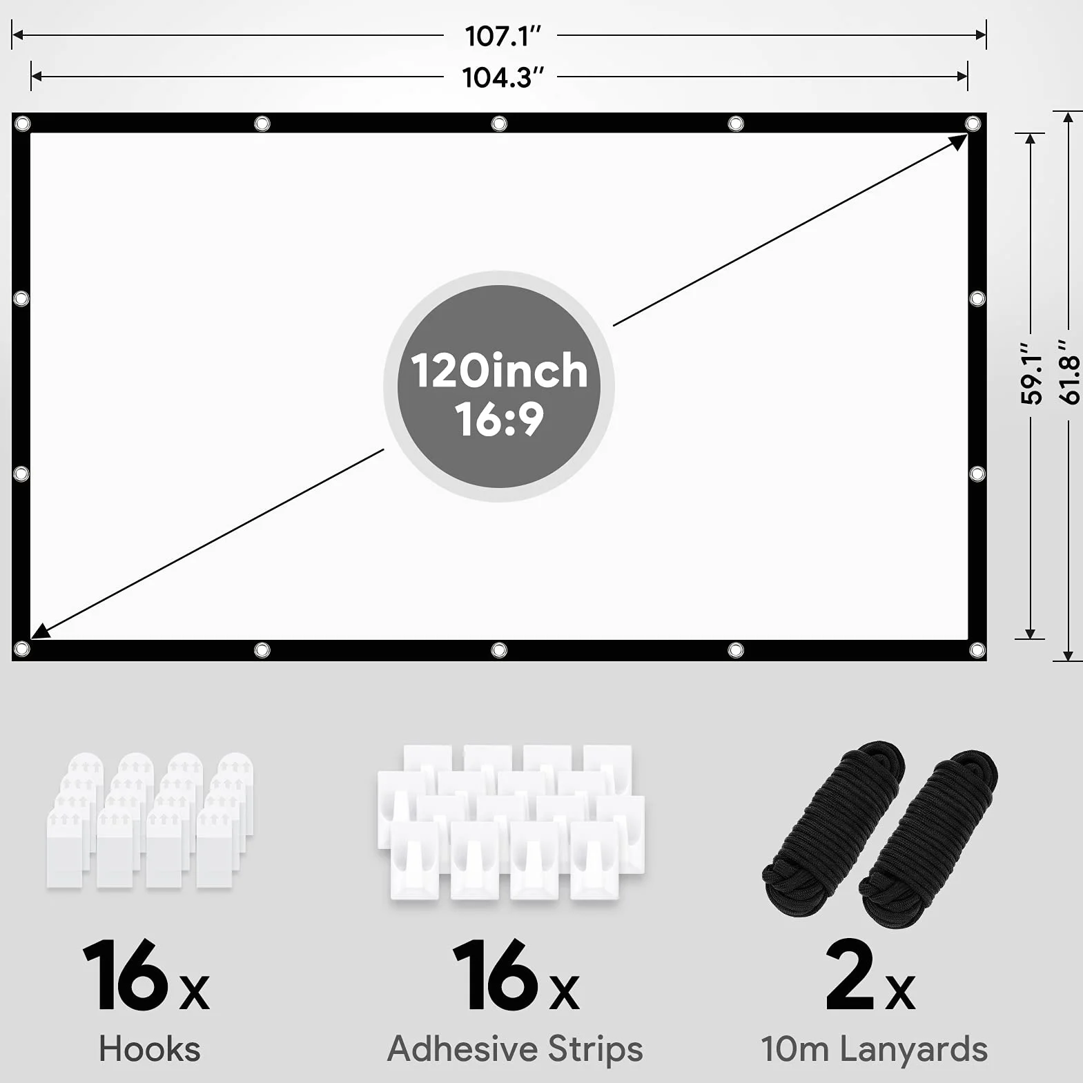 Osoeri Écran de Projection Portable 120 Pouces 16:9 HD Anti-Plis pour Vidéoprojecteurs