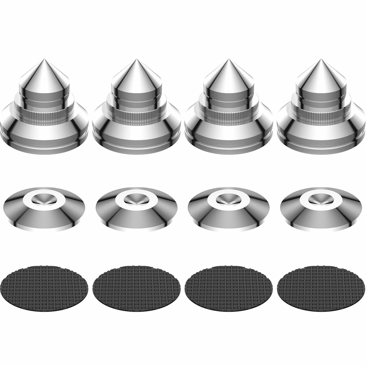 Tertullus Lot de 4 pics de haut-parleur, en acier inoxydable, pour caisson de basses réglables en hauteur, pieds absorbants avec pointes, rondelles pour appareils Hi-Fi et haut-parleurs