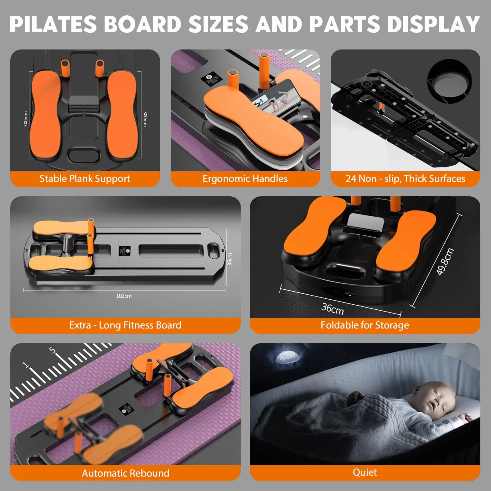 Planche de Pilates Pliable avec Rebond Automatique 24 Pieds antidérapants Multifonction Capacité 300 kg
