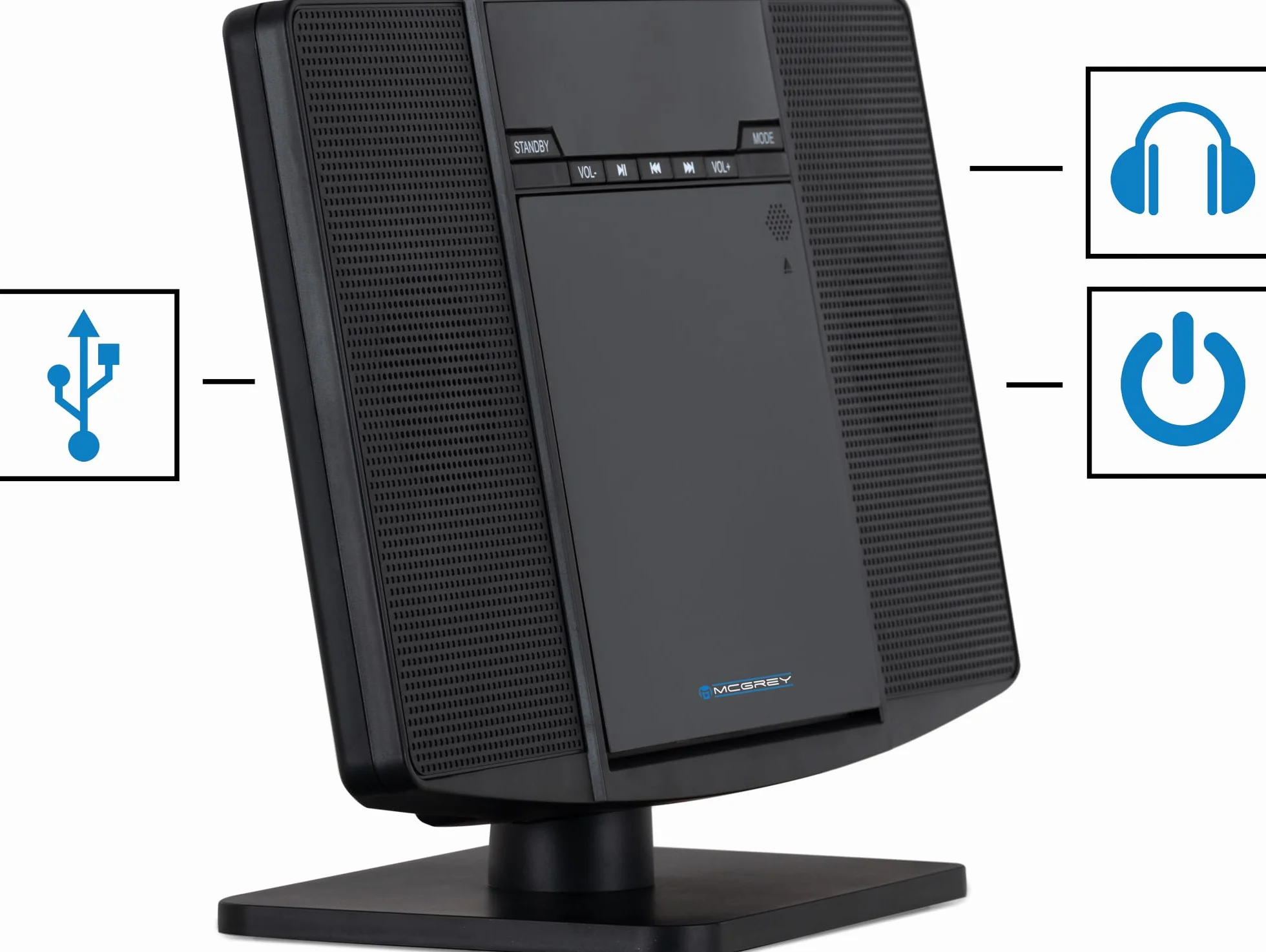 McGrey MCD-60 Système Stéréo Vertical - Hi?FI Compact Gain de Place avec Lecteur CD/MP3, Emplacement USB, Streaming Bluetooth & Radio FM/AM - Entrée AUX, Télécommande, 2X 3 Watt RMS - Noir