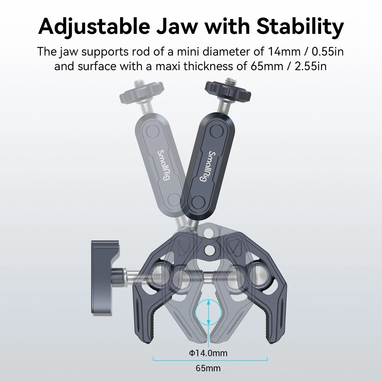 SMALLRIG Super Clamp Ballhead Magic Arm Pince de Caméra, Pince de Moniteur en Forme de Crabe avec 1/4"-20, 3/8"-16 Trous Filetés pour Caméras d'action, Moniteurs, Lumières LED, Microphones- 3757B