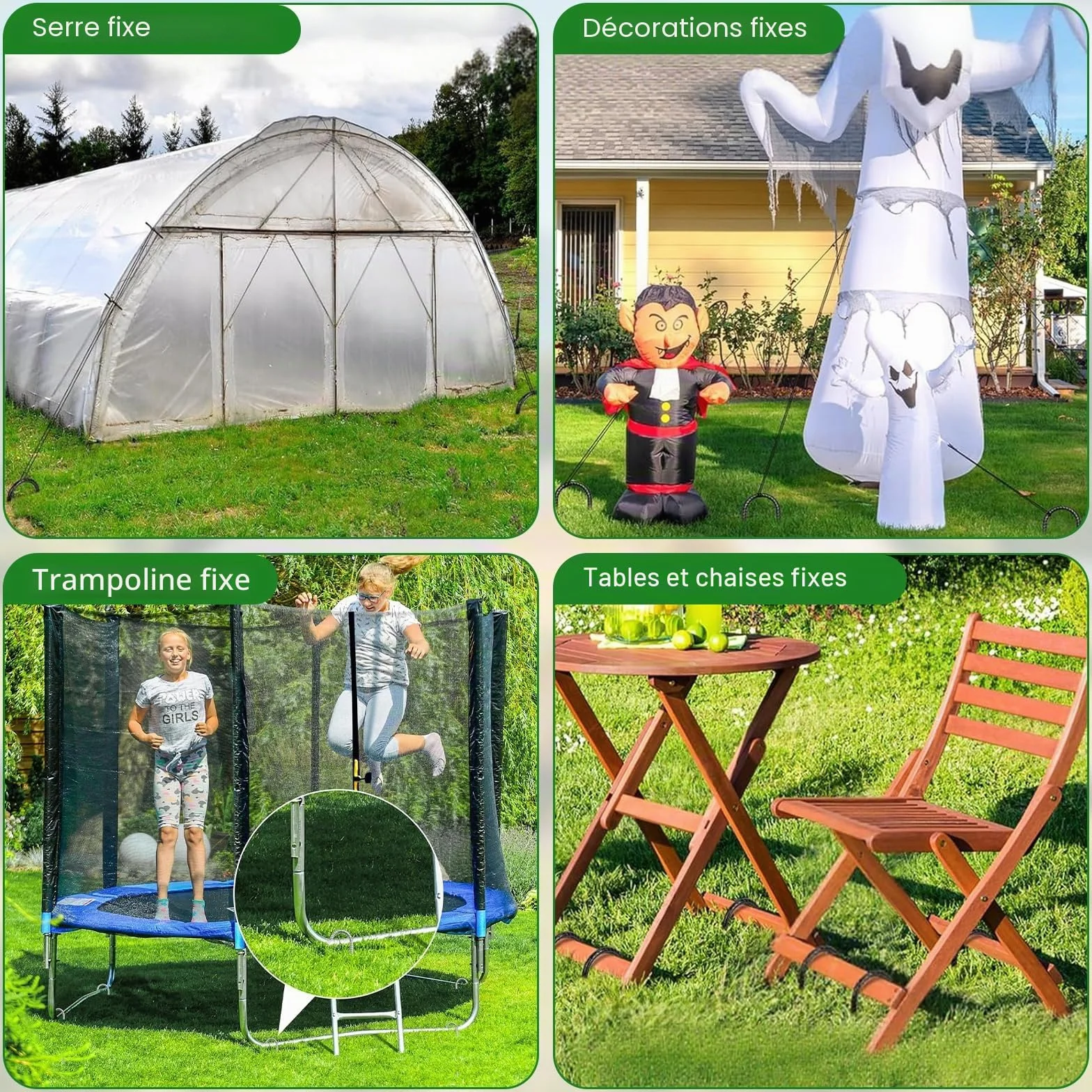 Piquets de Tente en Acier Galvanisé 30cm avec Crochets pour Camping, Trampoline, Balançoire