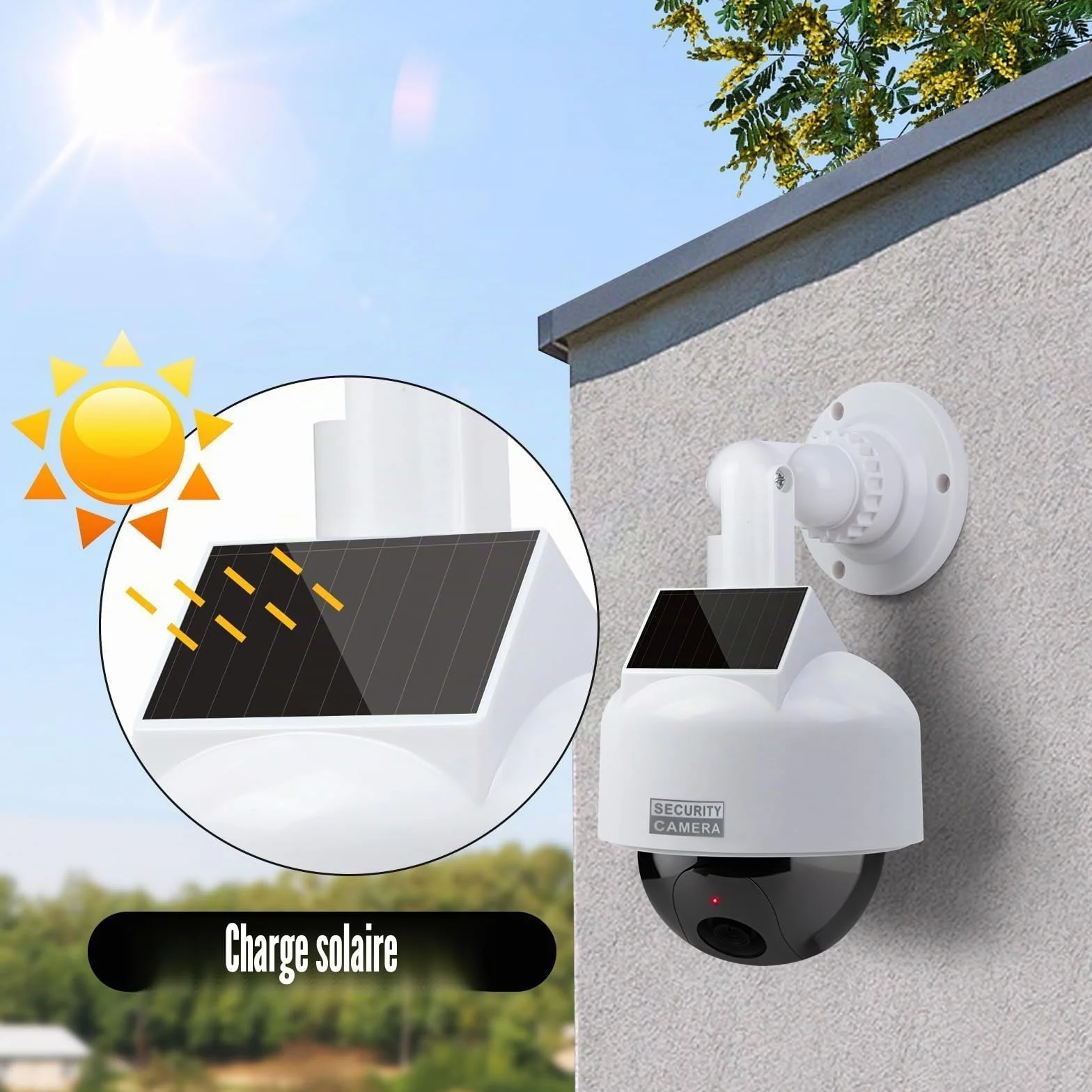 ERWEY Caméra Solaire factice factice avec Objectif - Caméra de Surveillance factice - pour l'intérieur et l'extérieur