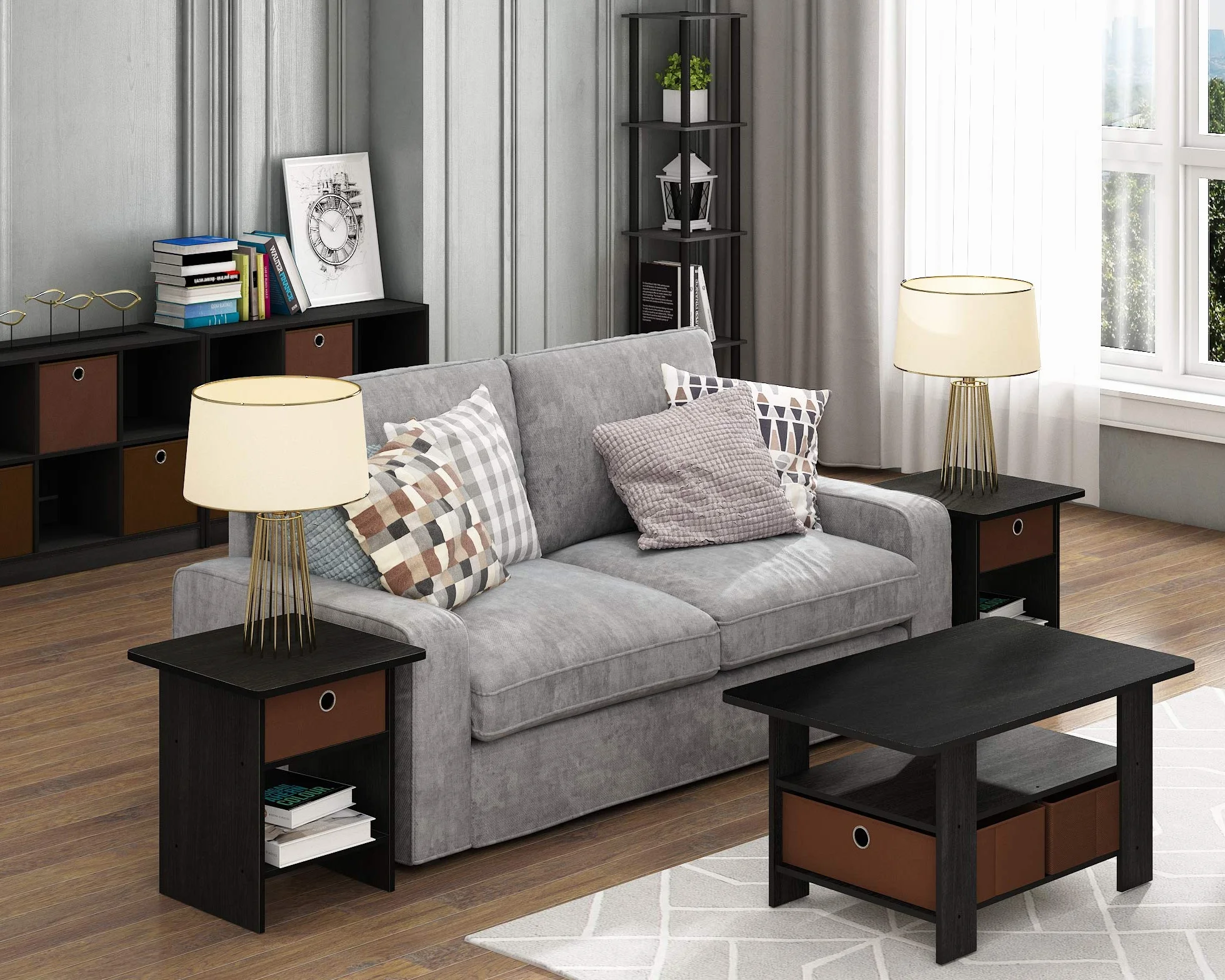 Furinno Basic Rangement de Bibliothèque 3x2 avec Bacs, Engineered Wood, Expresso, one size