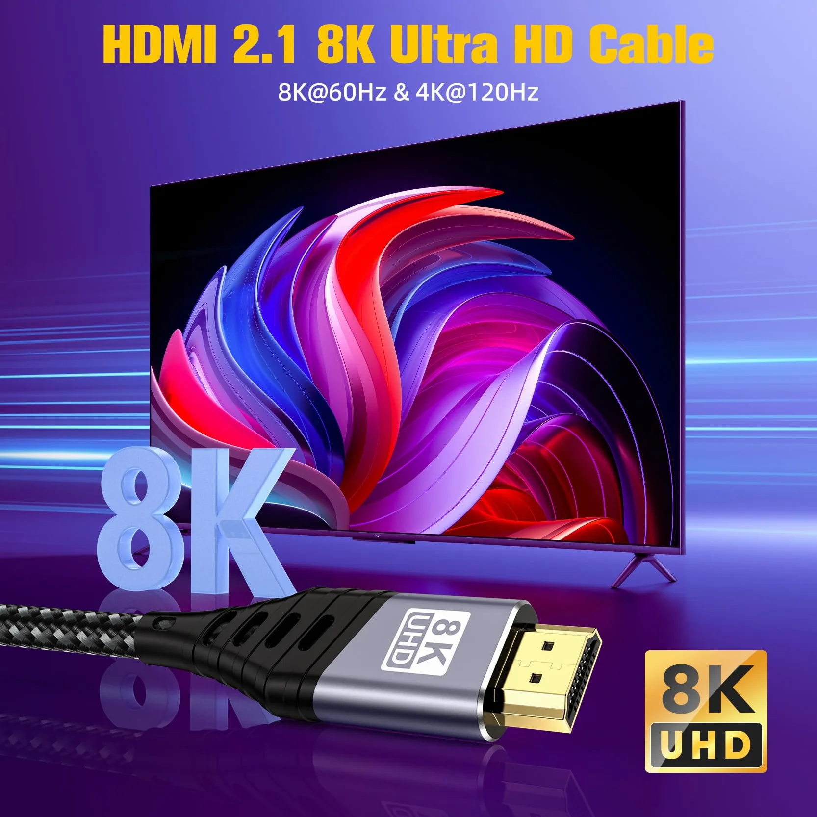 Câble HDMI 1m, 8K@60Hz Câble HDMI 2.1, 48gbps Haute Vitesse 4K@120Hz pour PS5 Console 7680P DTS:X eARC Dolby Vision, HDCP 2.2/2.3, HDR Dynamique,Compatible avec PS5/4/3 X-BOX HDTV