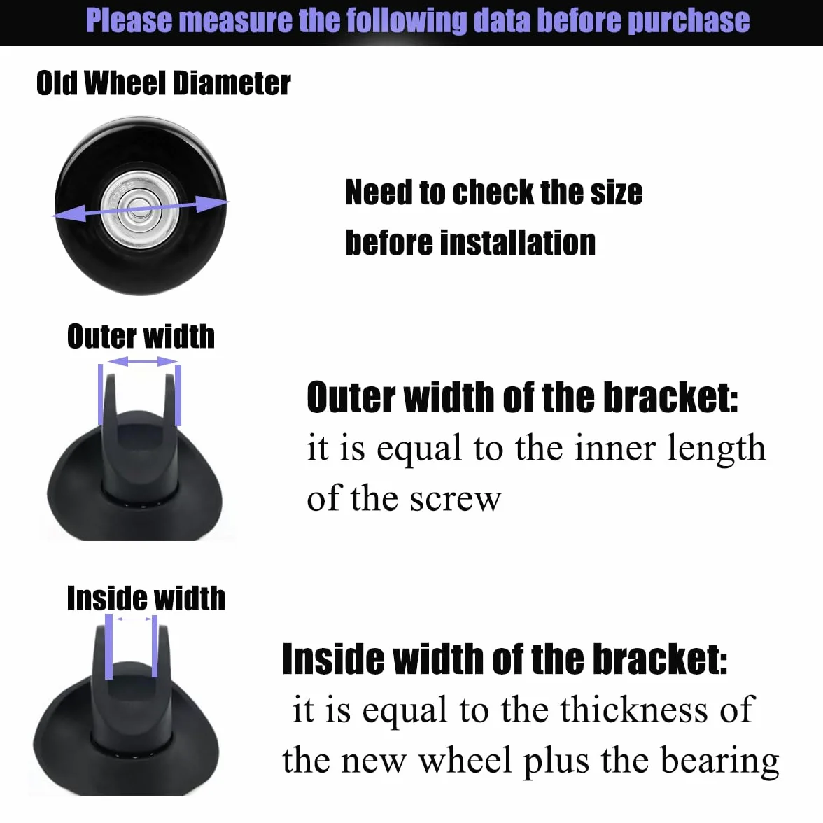 Roues de rechange pour valise 40 mm x 18 mm roulettes pivotantes en caoutchouc 608zz lot de 4
