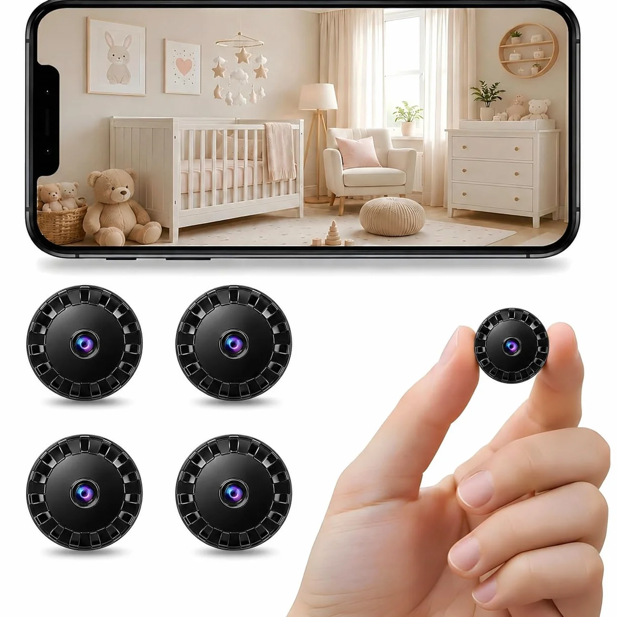 2026 Surveillance Mini Caméra Espion sans Fil , Caméra de sécurité WiFi HD 1080P avec Vision Nocturne intérieur/extérieur pour bébé, Animal de Compagnie, Compatible Smartphone (Black, Mini 4 pièce)