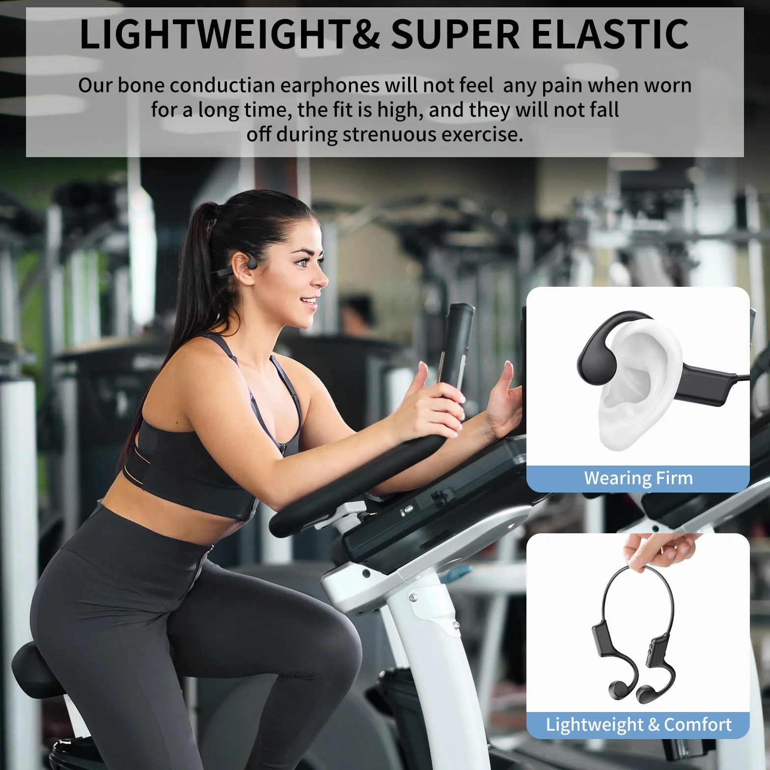 Casque Conduction Osseuse Bluetooth, Écouteur Conduction Osseuse Sans Fil Oreilles Ouvertes avec Micro, Open Ear Sport Étanche Conduction Casque pour Course à Pied, Sport, Cyclisme, Fitness (Noir)