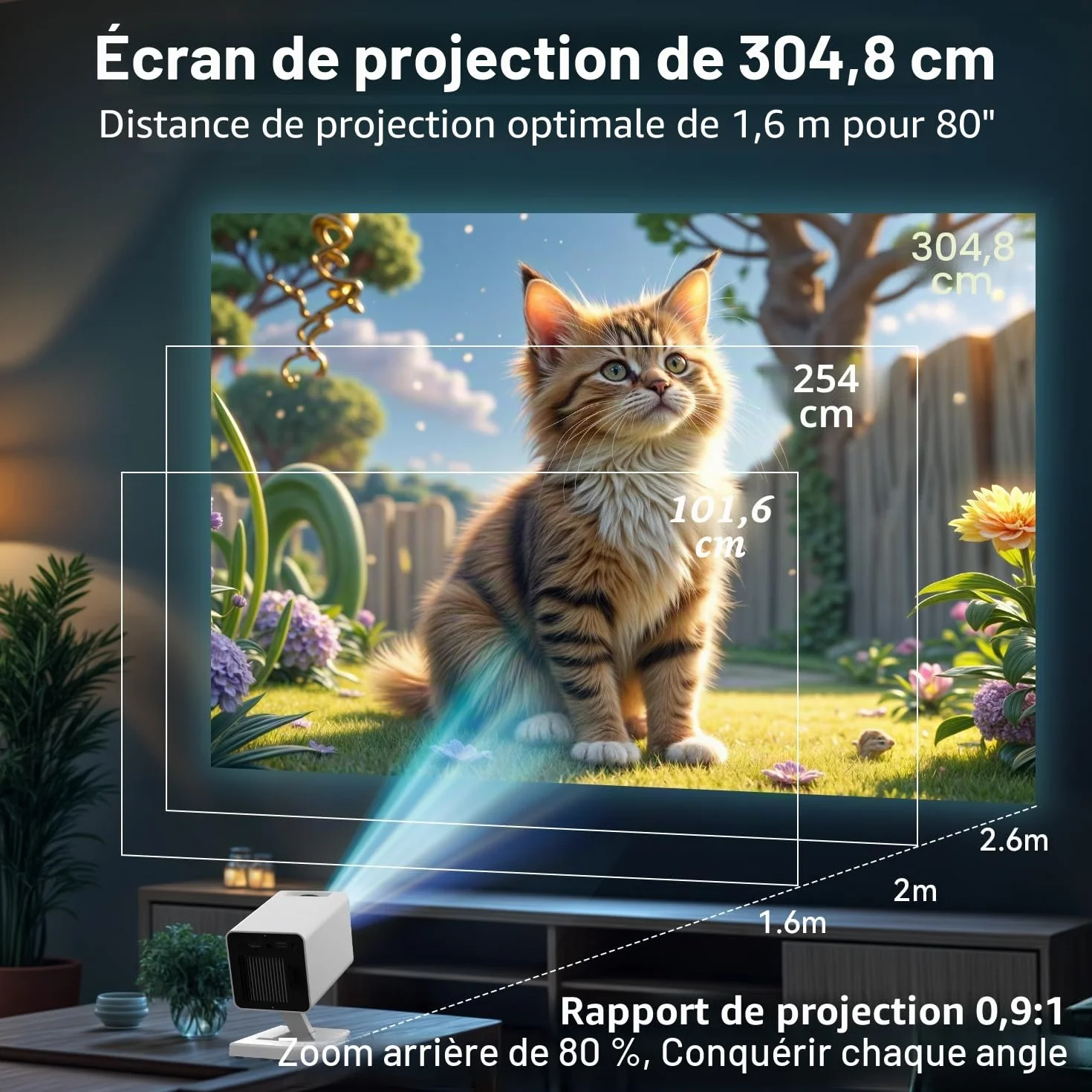 Projecteur 4K Android 11 Portable 5G WiFi BT 5.4 Full HD 1080P 120 Pouces Correction Trapézoïdale HDMI USB Blanc