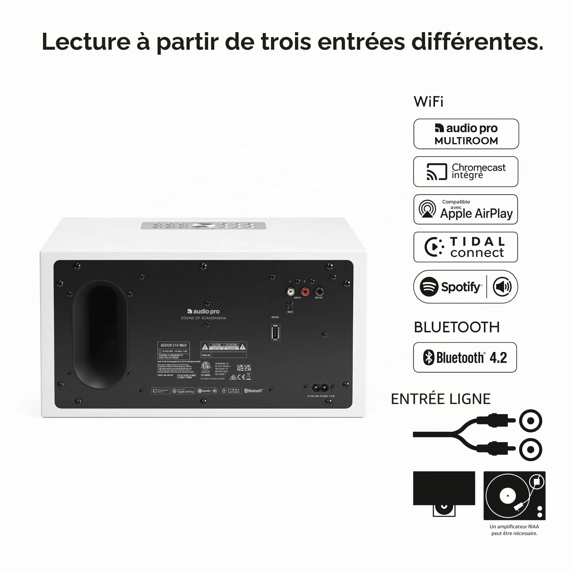 Audio Pro C10 MkII - Enceinte Portable Multiroom avec Bluetooth - Smart Speaker sans Fil avec Contrôle par Application & Spotify, AirPlay & Chromecast - Blanc