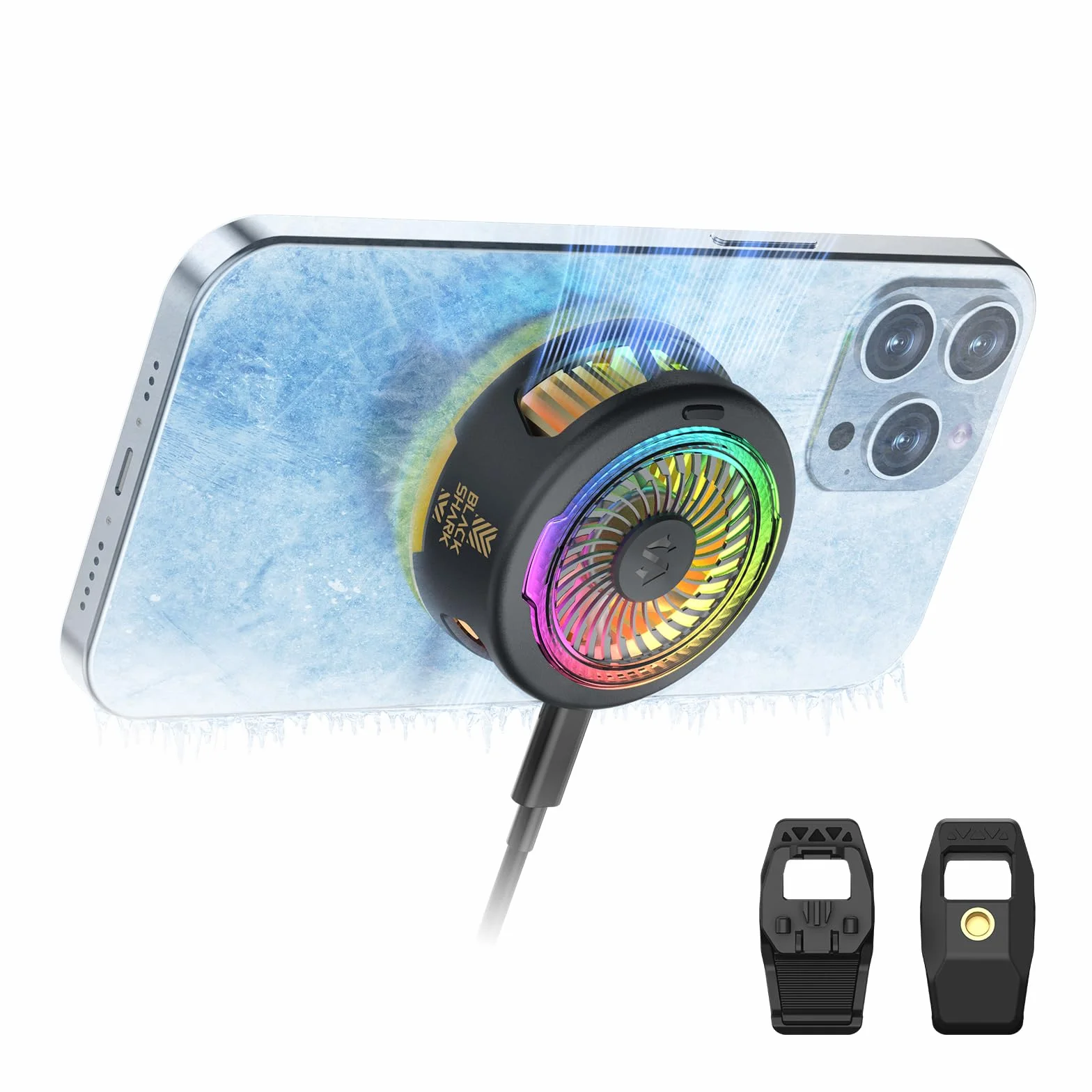 Black Shark FunCooler 5 Refroidisseur Telephone Magnétique, ventilateur telephone portable avec éclairage RGB, Phone Cooler compatible avec la série magnétique iPhone/Android/tablette/iPad (Noir)