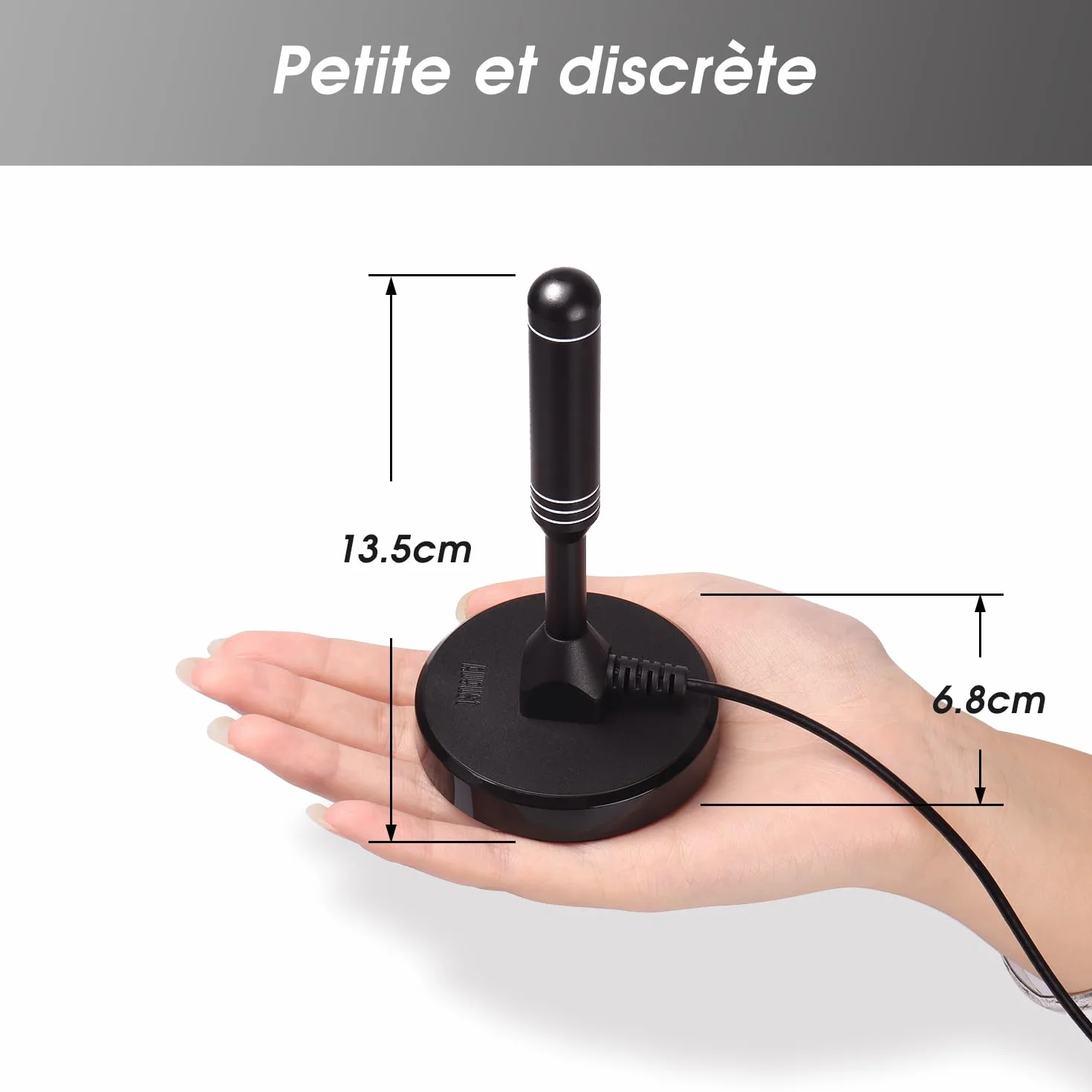 August DTA240 - Antenne TV Interieur TNT HD Puissante - Digital et Numérique UHD France, Magnétique Aimantée, Petite, Portable, Discrète, UHF VHF Salon, Caravane Camping-Car, 2m de câble - Noir