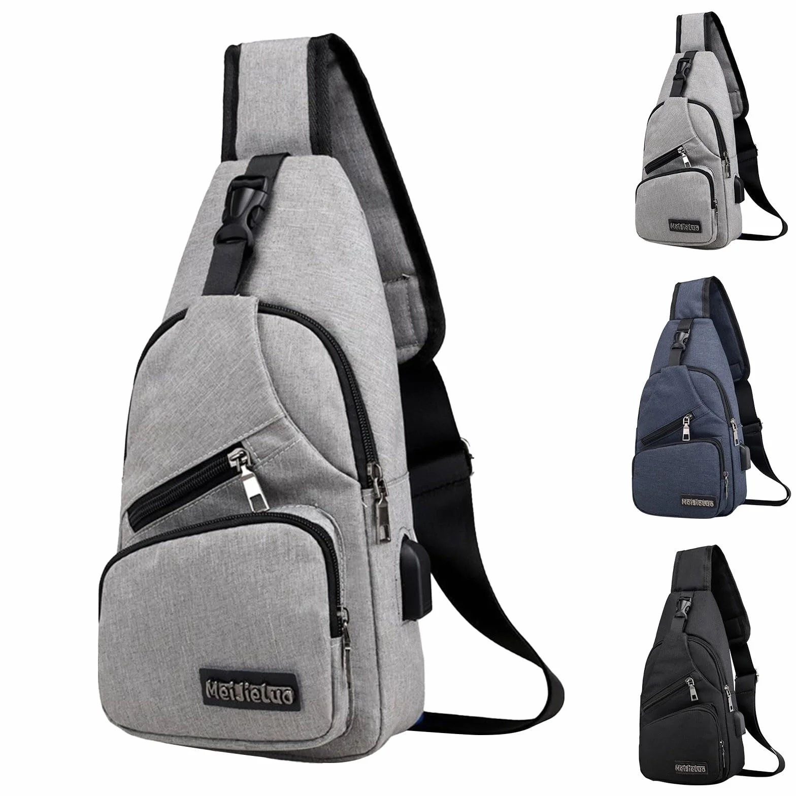 Sac à dos à bandoulière avec trou USB et trou pour écouteurs de randonnée