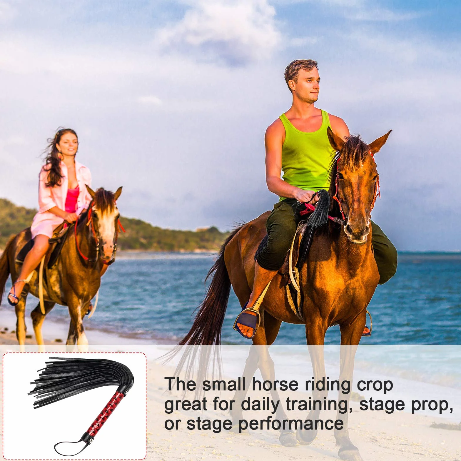Cravache d'équitation en cuir synthétique 39,5 cm noir pour cheval
