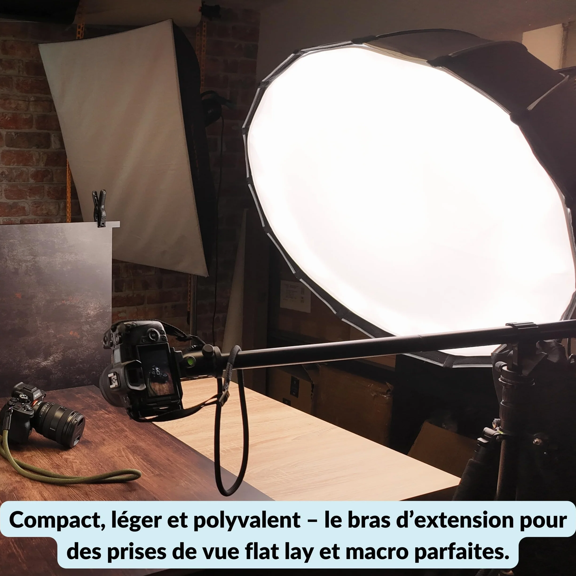 Lens-Aid Bras d'extension pour trépied d'appareil photo : barre transversale réglable pour photos en studio et macrophotographie