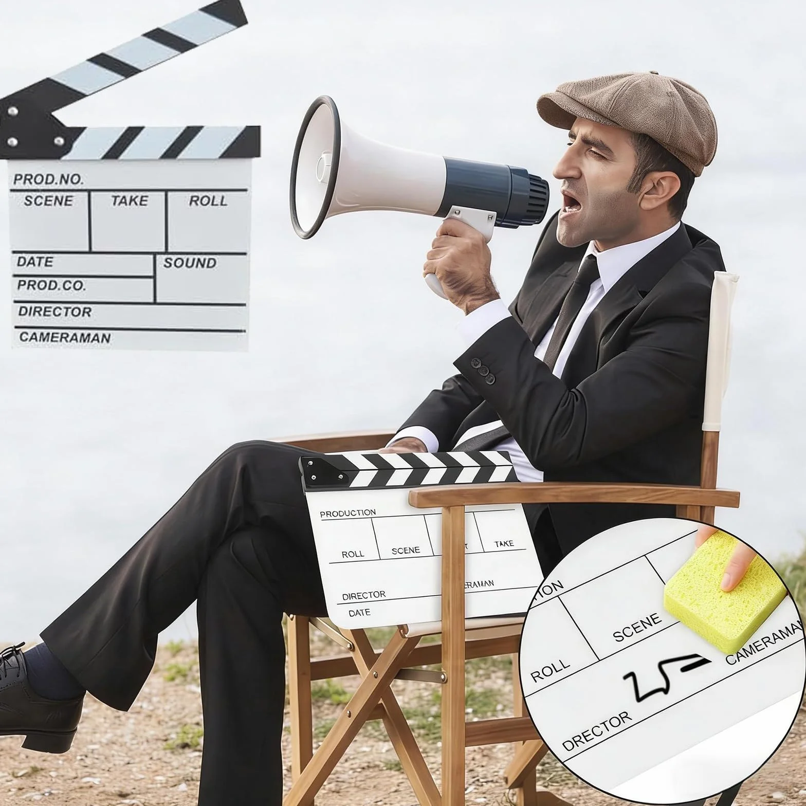Lot de 2 trappes de Film de scène 7,8" x 7,8" - Clapet de réalisateur en Bois - Accessoires de cinéma - pour Accessoires de Photographie, séries télévisées, Spots publicitaires, décoration