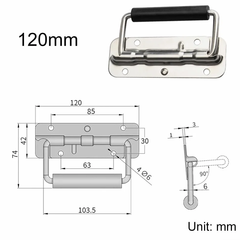 Poignée en caoutchouc à ressort pour étui, coffre, haut-parleurs de cabine, ampli de guitare, boîte personnalisée pour – Poignée de transport en acier inoxydable 304 avec antirouille et (100 mm)