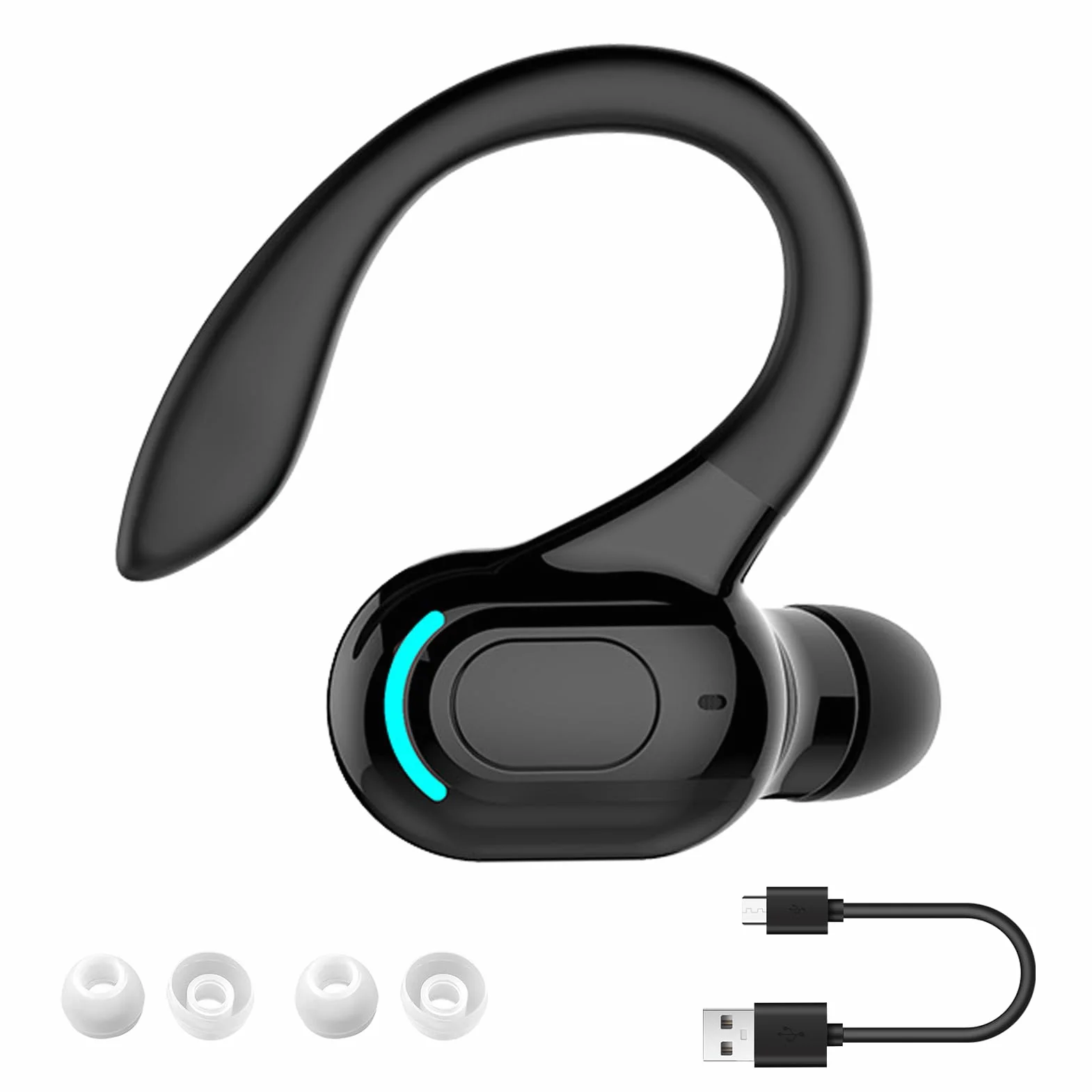Oreillette Bluetooth Sans Fil V5.2 Avec Micro Intégré, Écouteurs Sans Fil, Tour D'oreille 360°, 20h De Lecture, Tour D’Oreille Réduction De Bruit Écouteur Mono Pour Iphone, Android, Pc, Sport, Travail